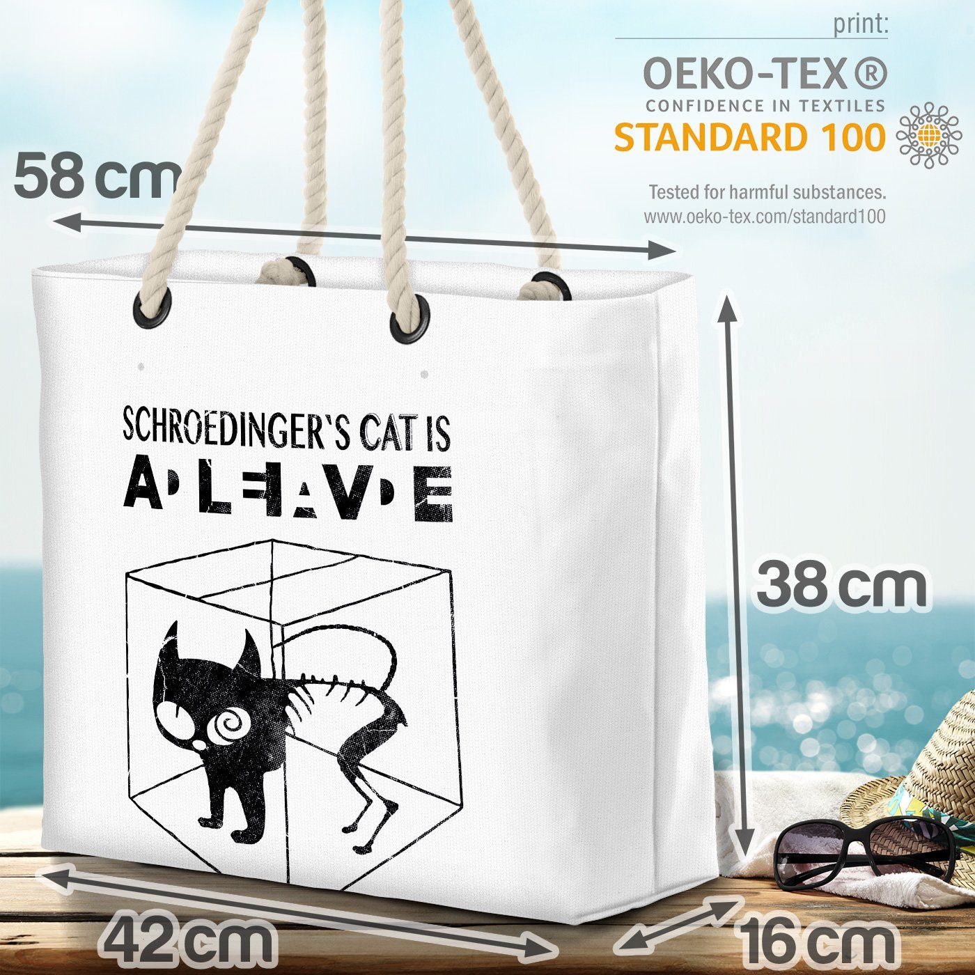 Beach Strandtasche Katze big Physik VOID Shopper bang (1-tlg), weiß Schrödingers Sheldon Bag