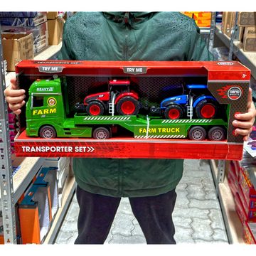 Otto Simon Spielzeug-Traktor Autotransporter 54 cm 2 Traktoren mit Licht und Sound