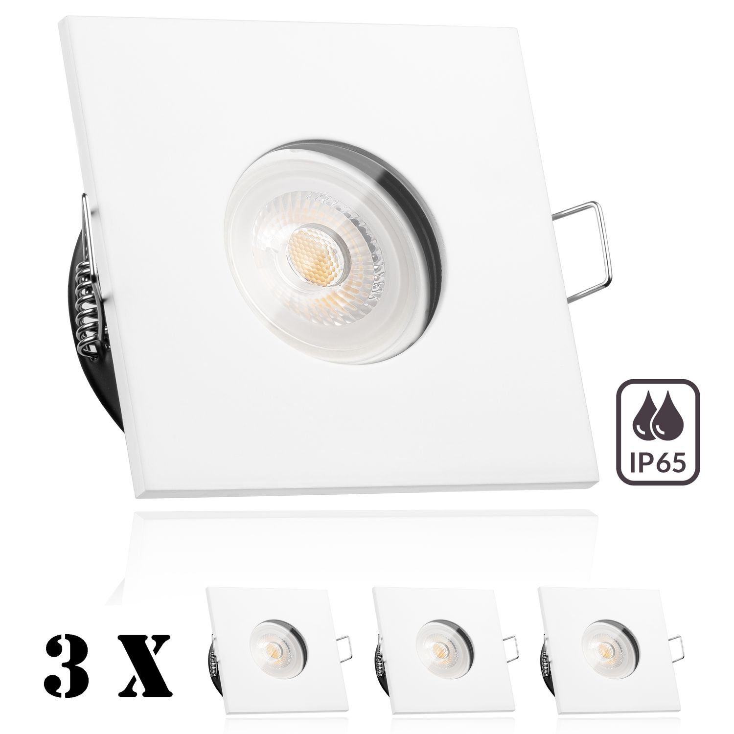 LEDANDO LED Einbaustrahler 3er IP65 LED Einbaustrahler Set Weiß mit LED GU10 Markenstrahler von L