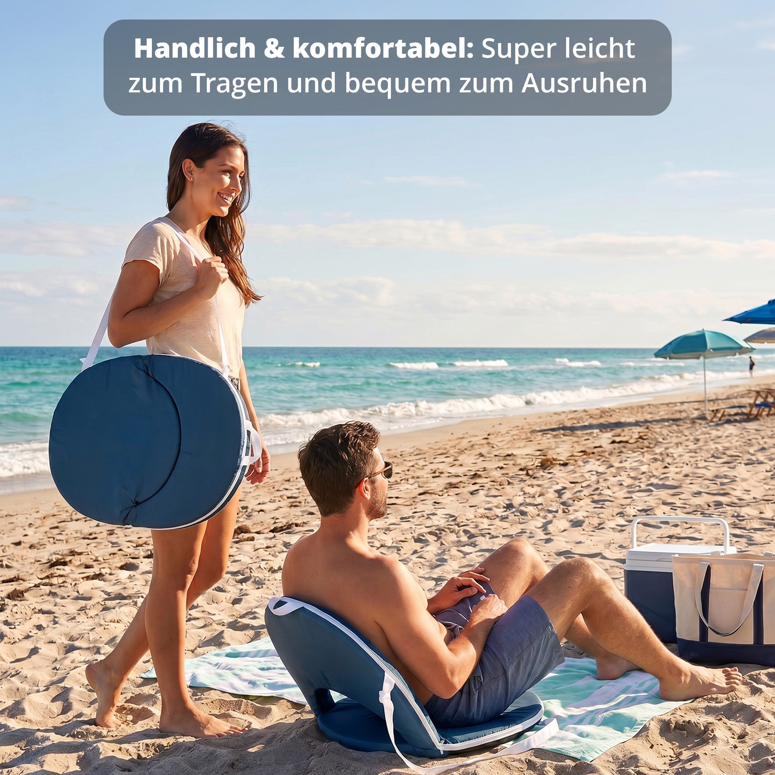 KHG Sitzkissen Sitzkissen 1 Stück Blau, Strandliege mit verstellbarer Rückenlehne – Bild 2 von 5