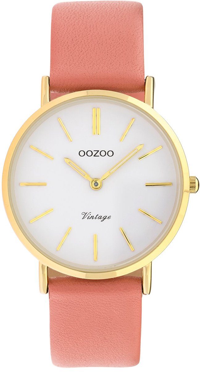 OOZOO Quarzuhr Oozoo Damen Armbanduhr rosa, Damenuhr rund, mittel (ca. 32mm) Lederarmband, Fashion-Style