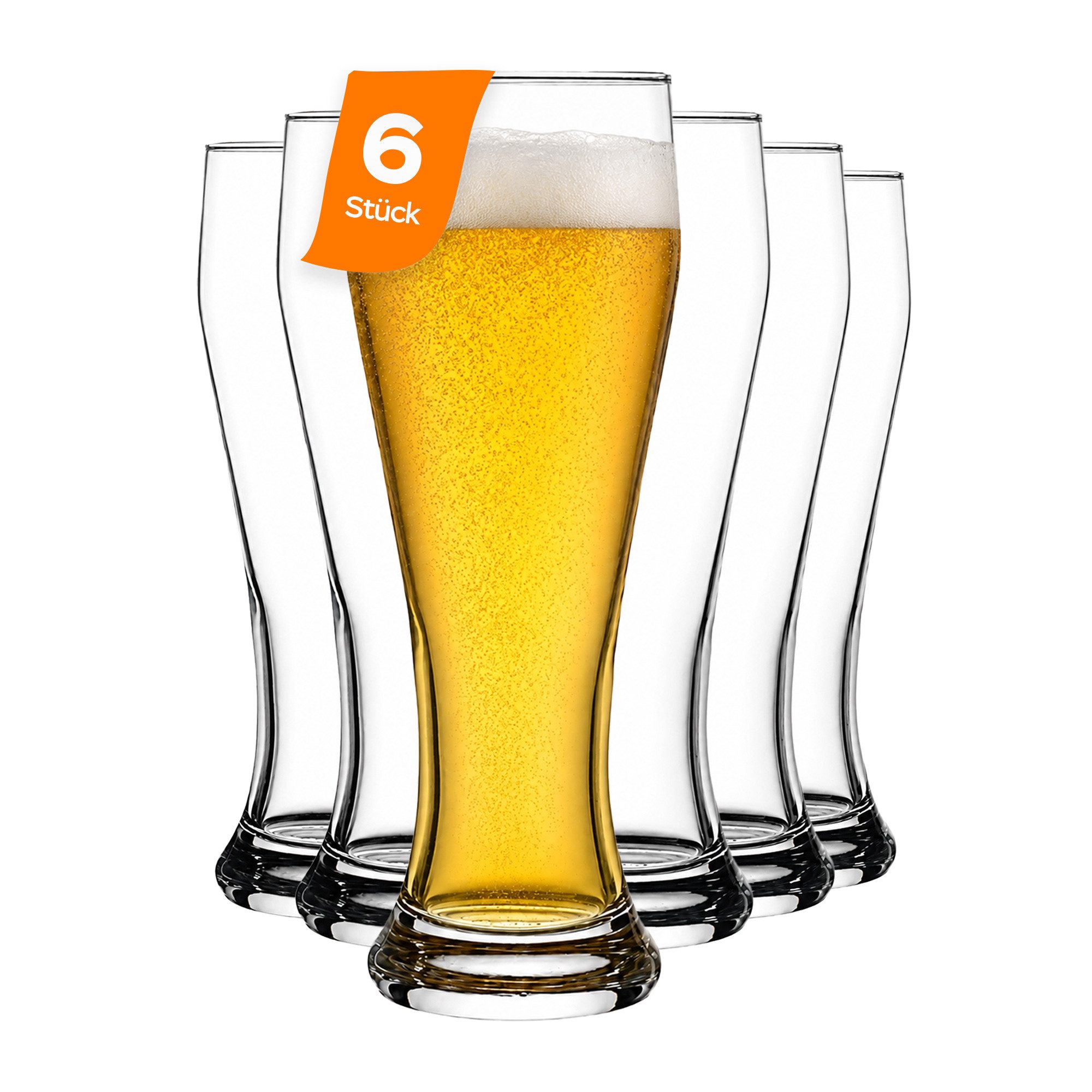 Pasabahce Bierglas Weizenbeer/Pils Bierglas, 665 ml, 6-tlg., Glas, Großes Weizenbierglas mit 665 ml Volumen für Biergenuss