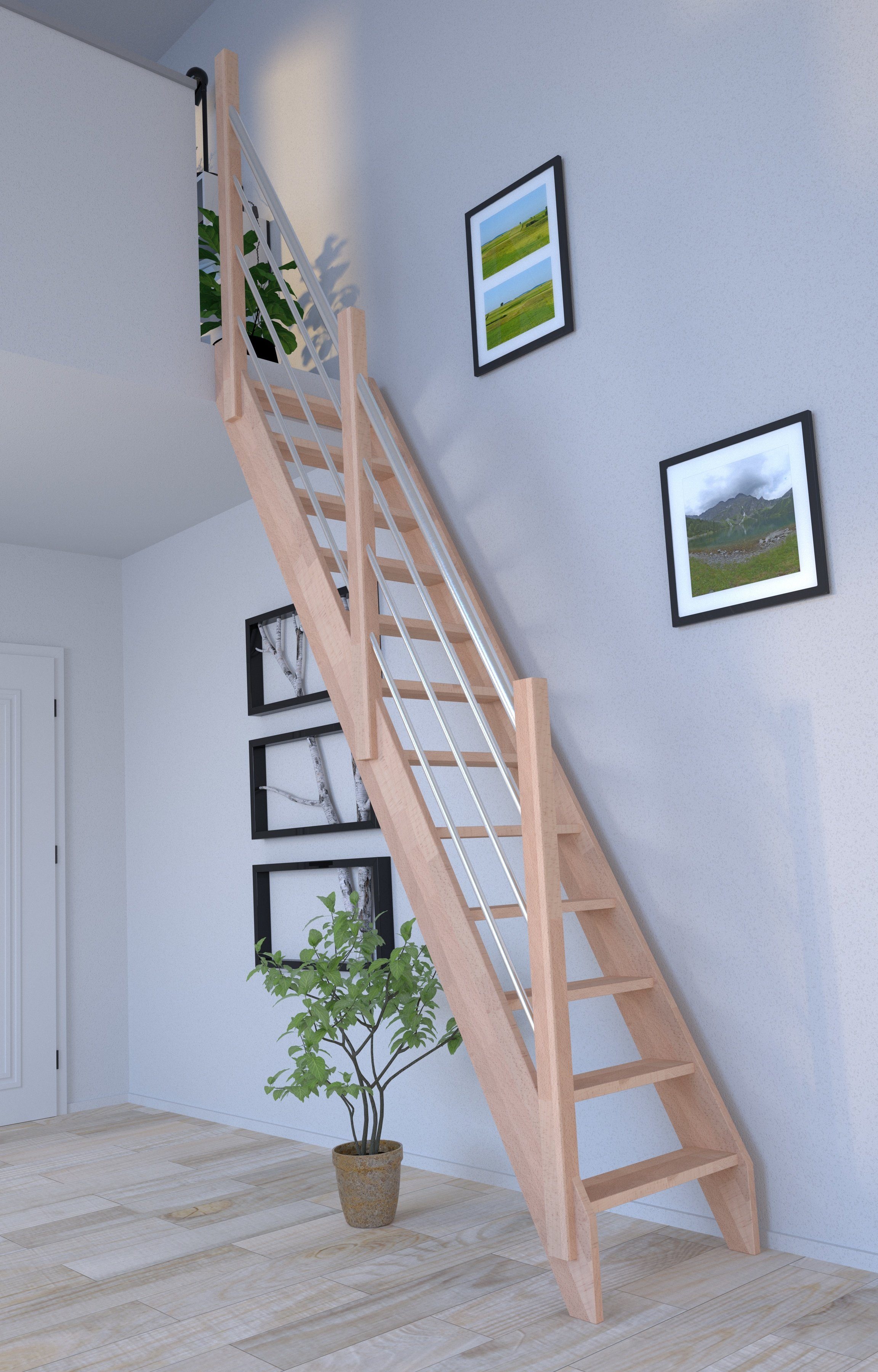 Raumspartreppe Holz-Edelstahl Stufen Starwood 3000, Links, offen, Wangenteile Durchgehende Buche