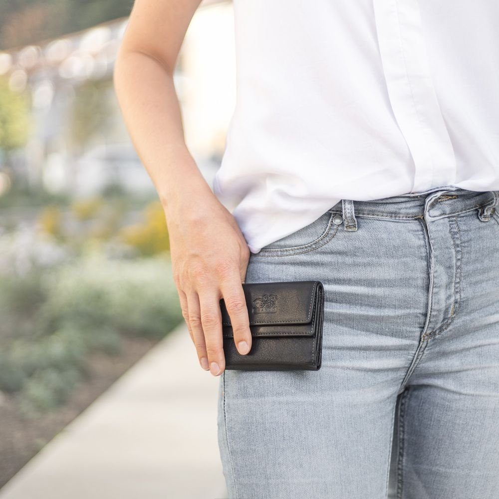 BRANCO Mini Geldbörse Kleine Damen-Geldbörse / Portemonnaie, Leder Schwarz, Branco 35250