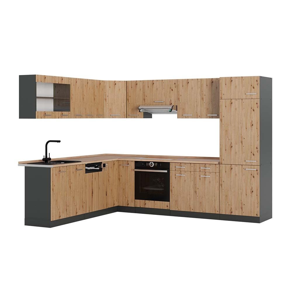 Vicco Winkelküche R-Line, Artisan-Eiche/Anthrazit, 287 x 227 cm, AP Eiche
