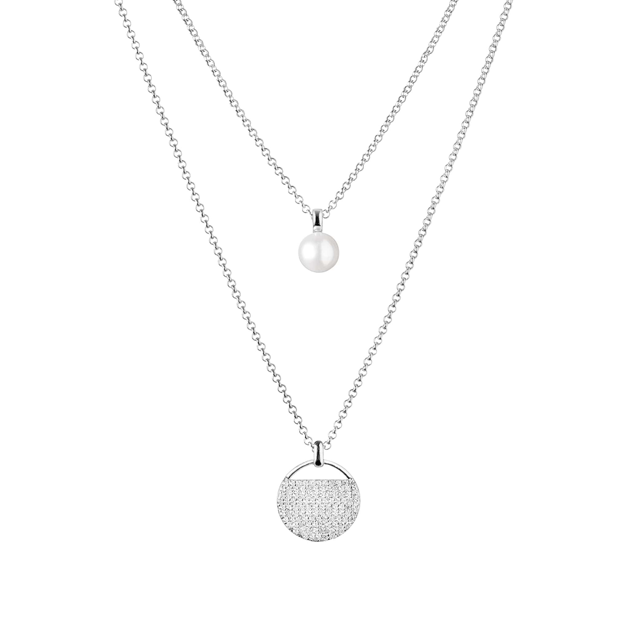Gaura Pearls Perlenkette 2-reihig Perle weiß 7-7.5 mm, Zirkonia, echte Süßwasserzuchtperle, 925er Sterlingsilber, rhodiniert. € 109,90