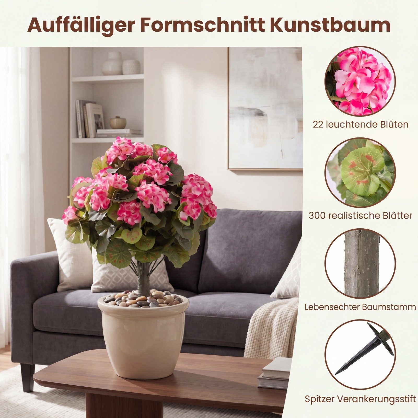 Kunstbaum, KOMFOTTEU, Künstlicher Formschnitt Kugelbaum mit Erdspieß