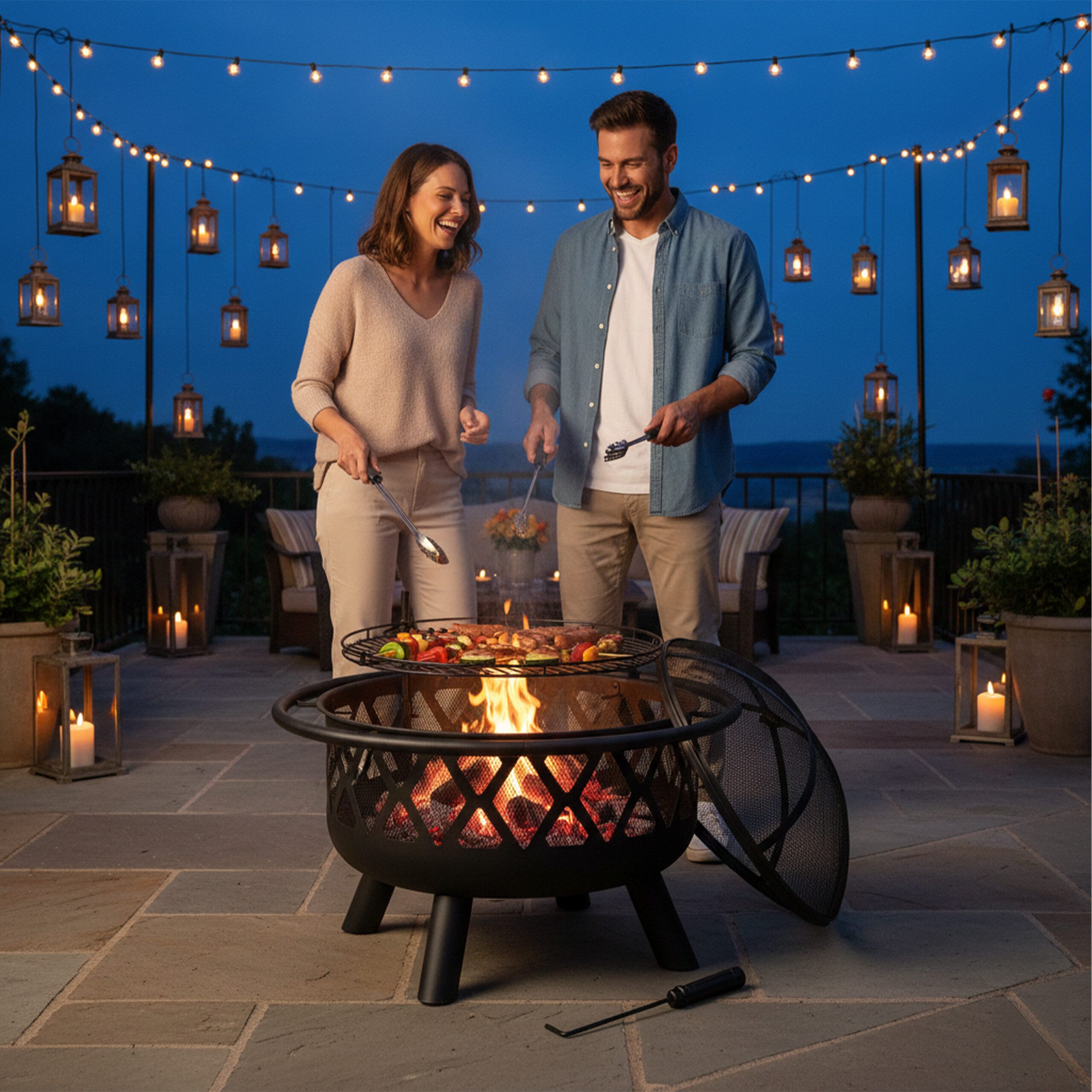 relaxdays Feuerschale mit Grillrost & Funkenschutz günstig online kaufen