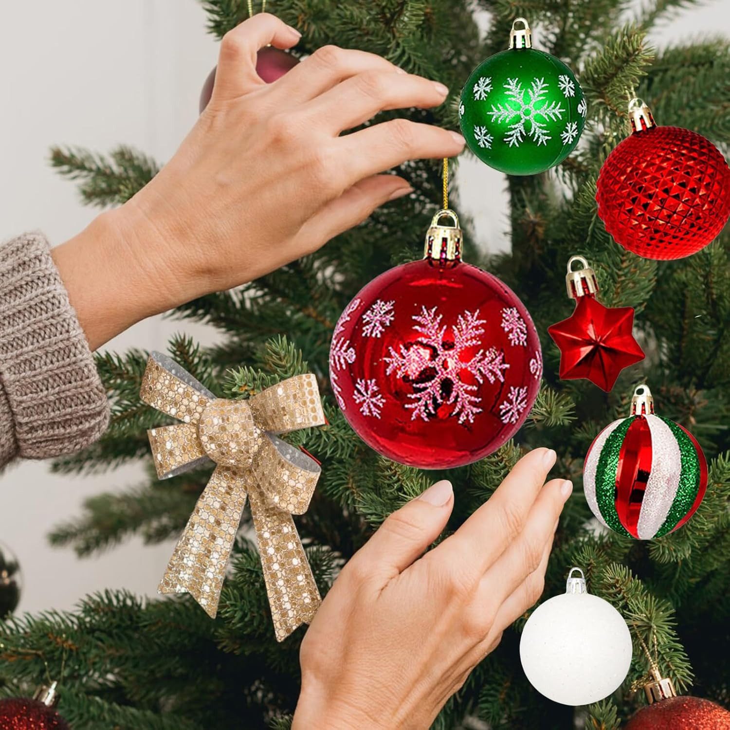 Bomiclss Weihnachtsbaumkugel 44 Stücke Weihnachtskugeln Kunststoff Christbaumkugeln – Bild 3 von 5