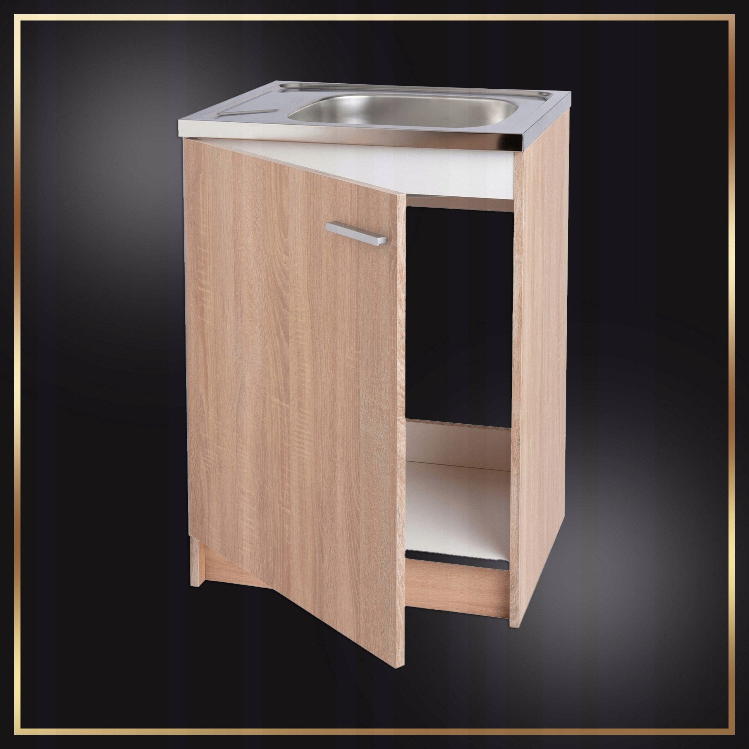 STAMAR Spülenschrank Küchenschrank 60cm Sonoma Eiche Deante Spüle Hocharmatur XXL Standschrank 60cm Tiefe Edelstahl 41cm Geschirrspüler Komplett Set – Bild 4 von 5