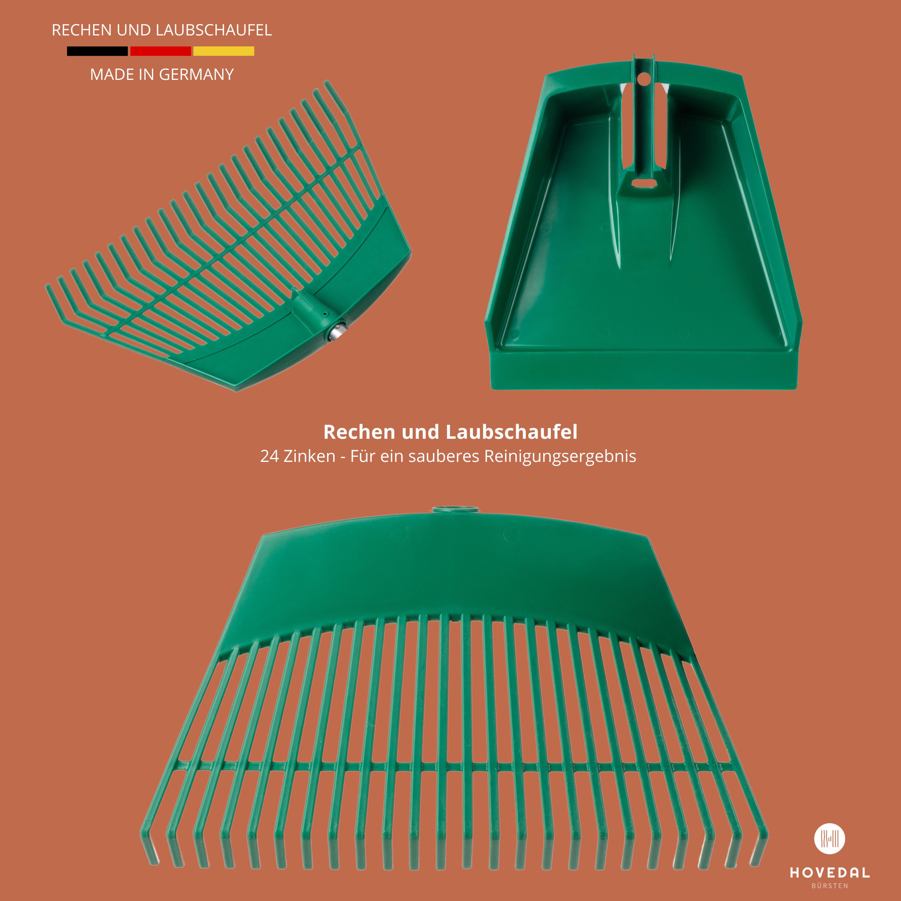 Hovedal Rechen Gartenrechen mit Stiel und Laubschaufel groß, Rechen mit Laubsammler, Rasenrechen, Laubrechen mit Stiel, Garten Rechen, Laubbesen mit Stiel