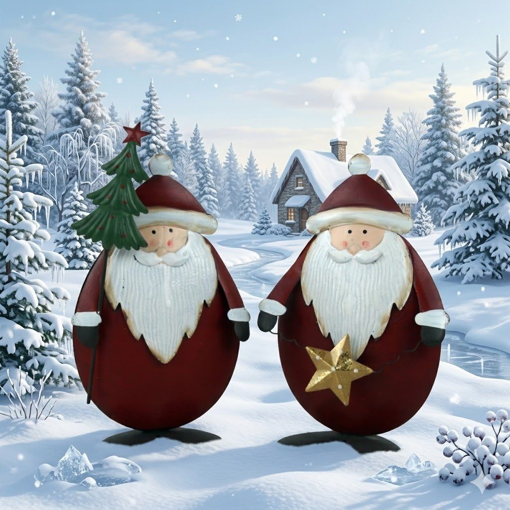 Posiwio Weihnachtsmann 2er-Set Metall-Nikoläuse (2 St)