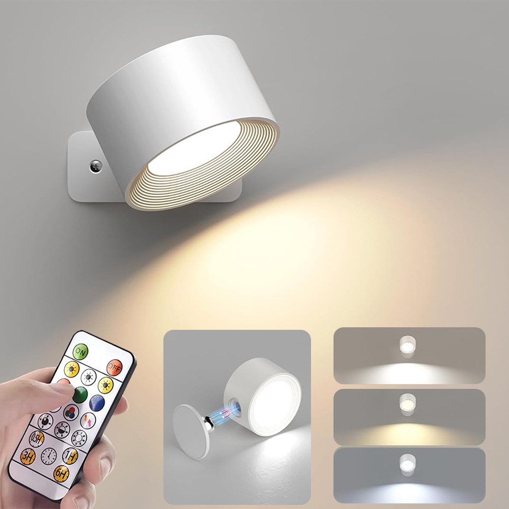 TUWENA LED Wandstrahler LED Wandleuchte Innen, 360°Drehbare Touch-Steuerung Wandlampe mit, 3 Dimmbar, 3 Farbtemperaturen, 16 RGB Farben, Touch und Fernbedienung