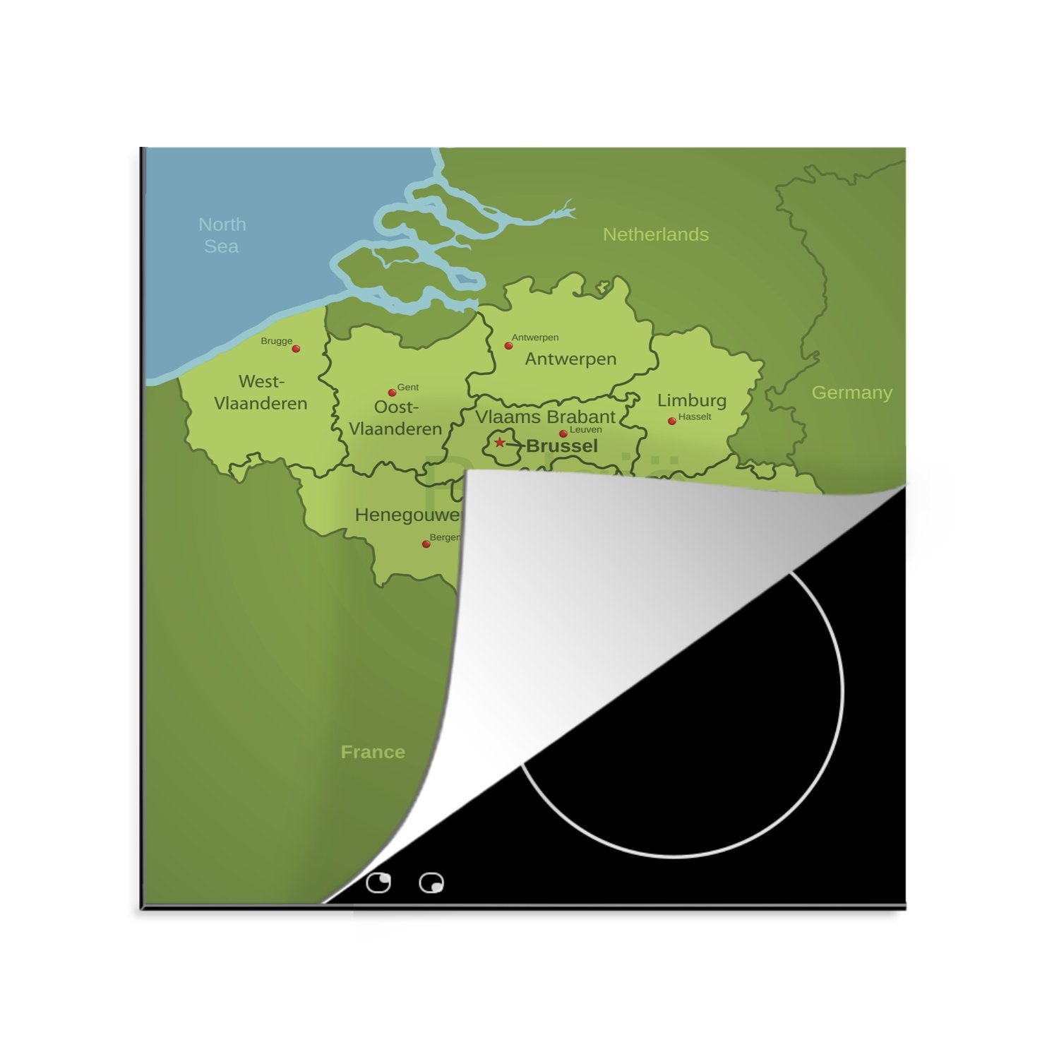 Eine cm, Herdblende-/Abdeckplatte Belgien (1 von 78x78 tlg), für seinen Illustration Arbeitsplatte mit Ceranfeldabdeckung, küche MuchoWow Vinyl, Provinzen,