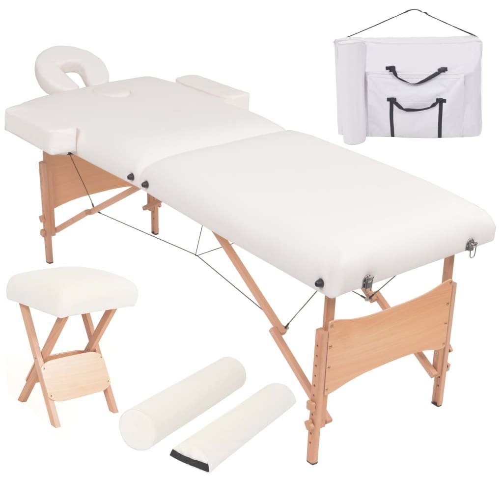vidaXL Massageliege Massageliege 2-Zonen mit Hocker Klappbar 10 cm Sitz Weiß | Steckdosen