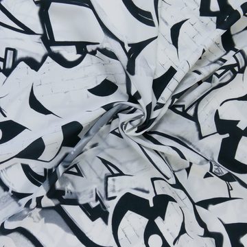 EXPERIENCE Stoff Taffeta Dekotaft Meterware "Graffiti" Leinwandtaft Druckstoff schwarz Weiß Grau 145 cm, Meterware