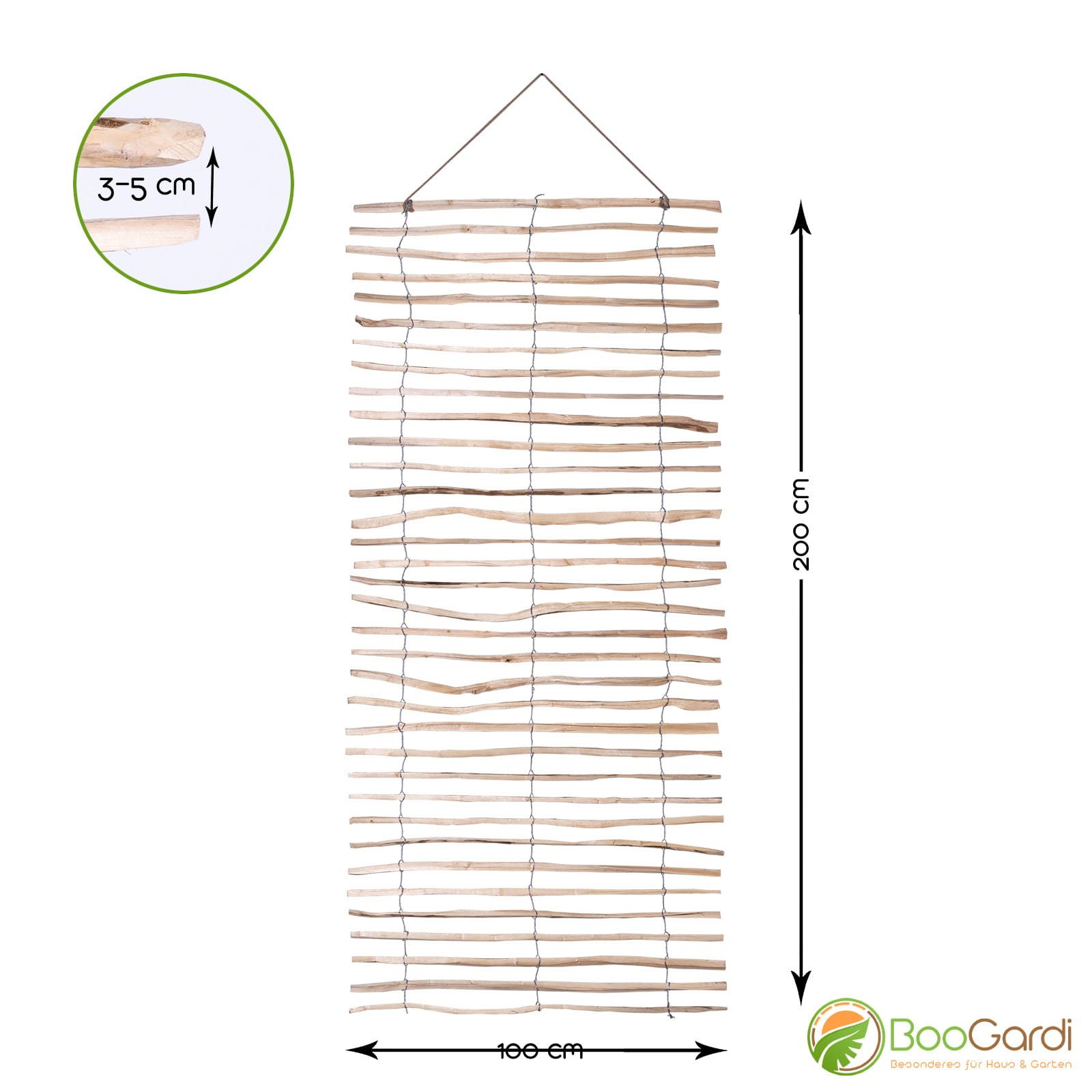 BooGardi Rankhilfe Leiter Holz, 1 St., 100 x 200cm 3-5cm, Kletterhilfe Wandspalier Efeu Rankgitter Pflanzhilfe Balkon Garten
