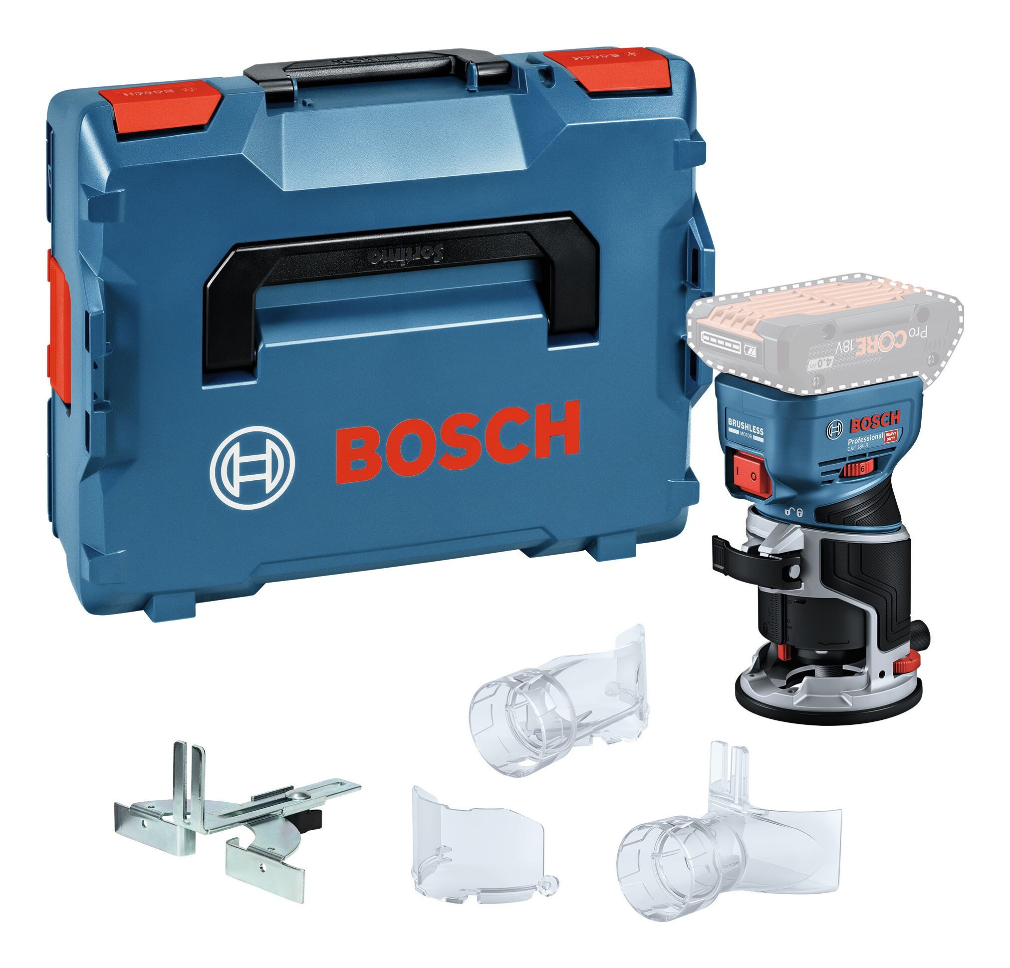 BOSCH Akku-Fräse GKF 18V-8, 18 in V, Kantenfräse Heavy Duty Ohne Akku - in L-BOXX 136