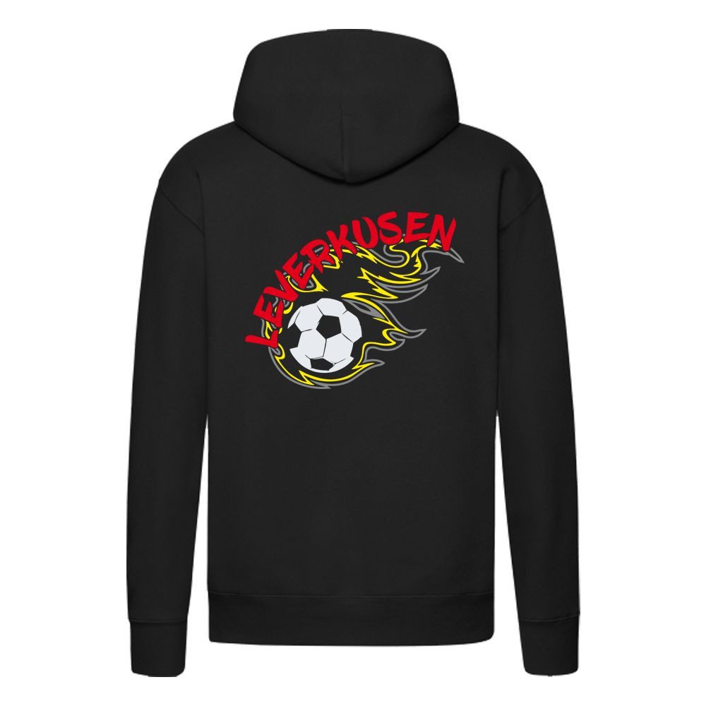 G-graphics Hoodie Leverkusen in flames – Feuer-Fussball – mit Front- & Backprint Unisex Pullover mit einem Motiv für den echten Fan