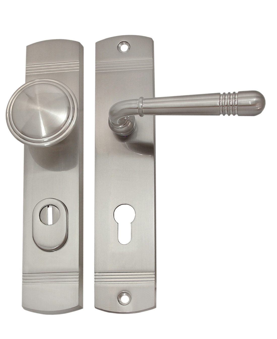 Schutz-Wechselgarnitur Schutzbeschlag Helena LS Nickelmatt WE 72 mm Kn-Dr, Knauf außen, Außenschild mit Stahleinlage