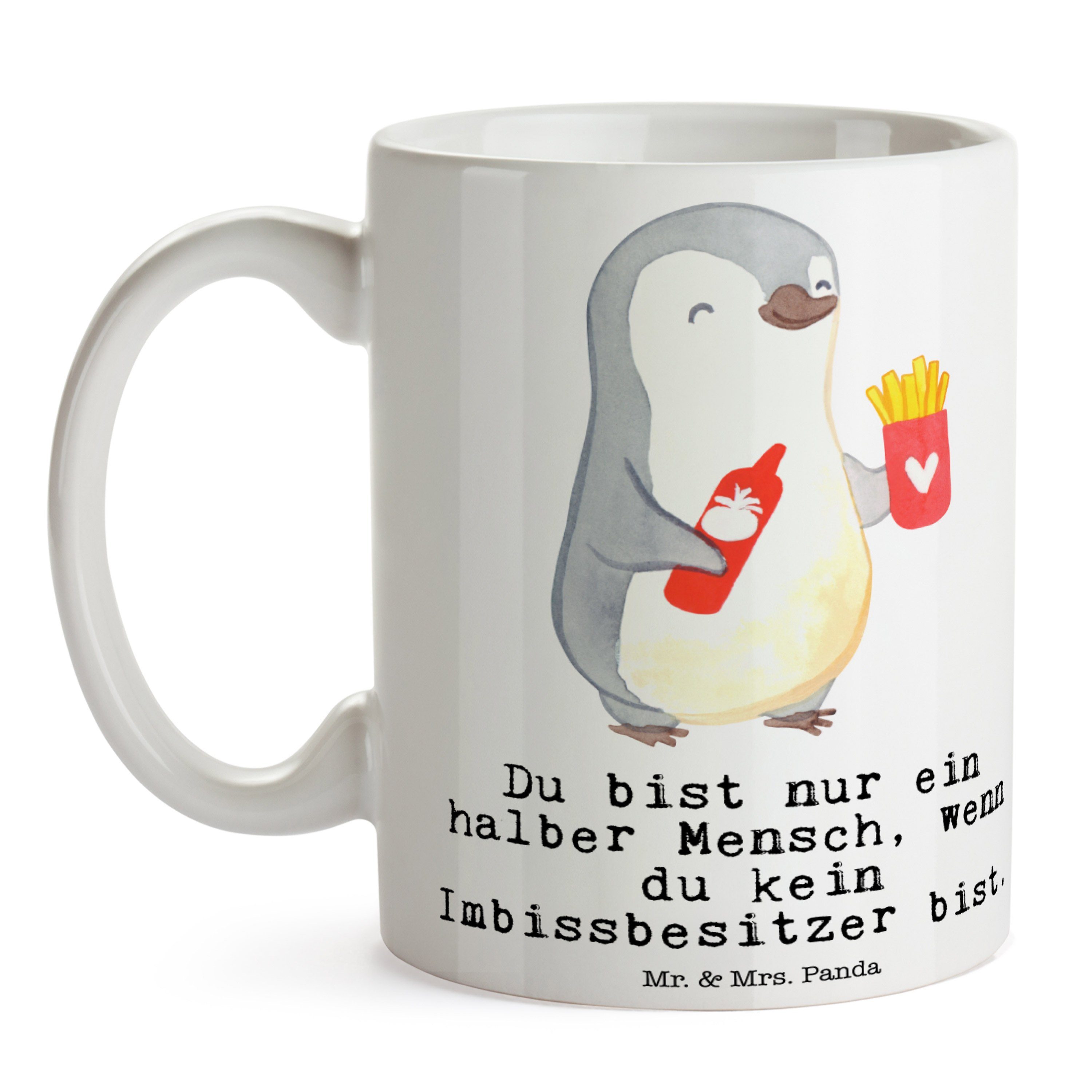 Keramik & Herz Ketc, Tasse Imbissbesitzer Weiß Geschenk, - Mrs. mit Pommes Panda - Teebecher, Mr. mit