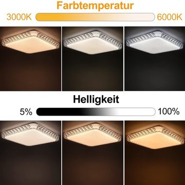 ZMH LED Deckenleuchte Sternenhimmel Dimmbar Ø30cm Modern mit Fernbedienung Schlafzimmer, 3 Farbtemperaturen, LED fest integriert, 3000-6500K, 2-Eckig