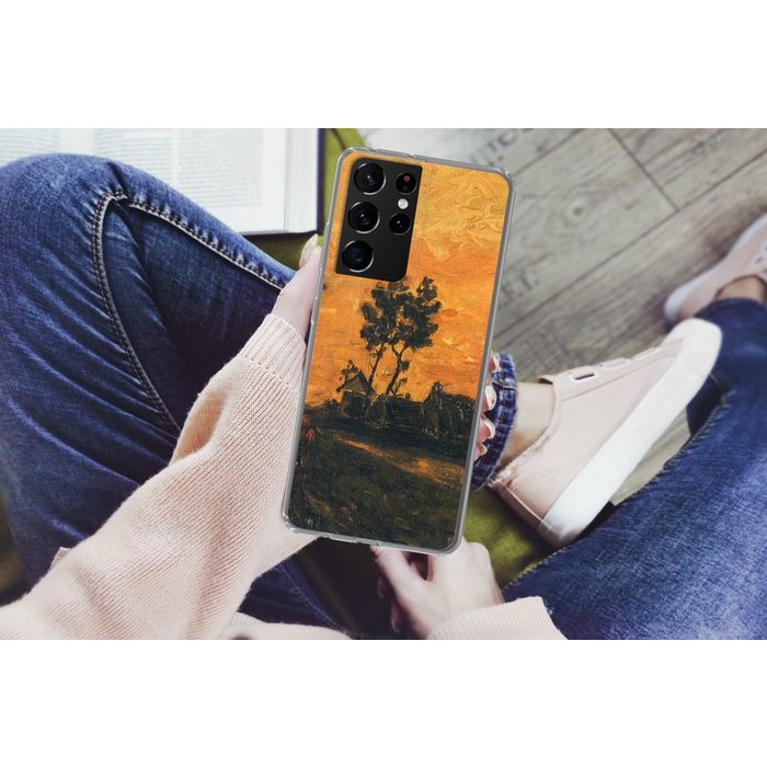 MuchoWow Handyhülle Landschaft bei Sonnenuntergang - Vincent van Gogh Phone Case Handyhülle Samsung Galaxy S21 Ultra Silikon Schutzhülle