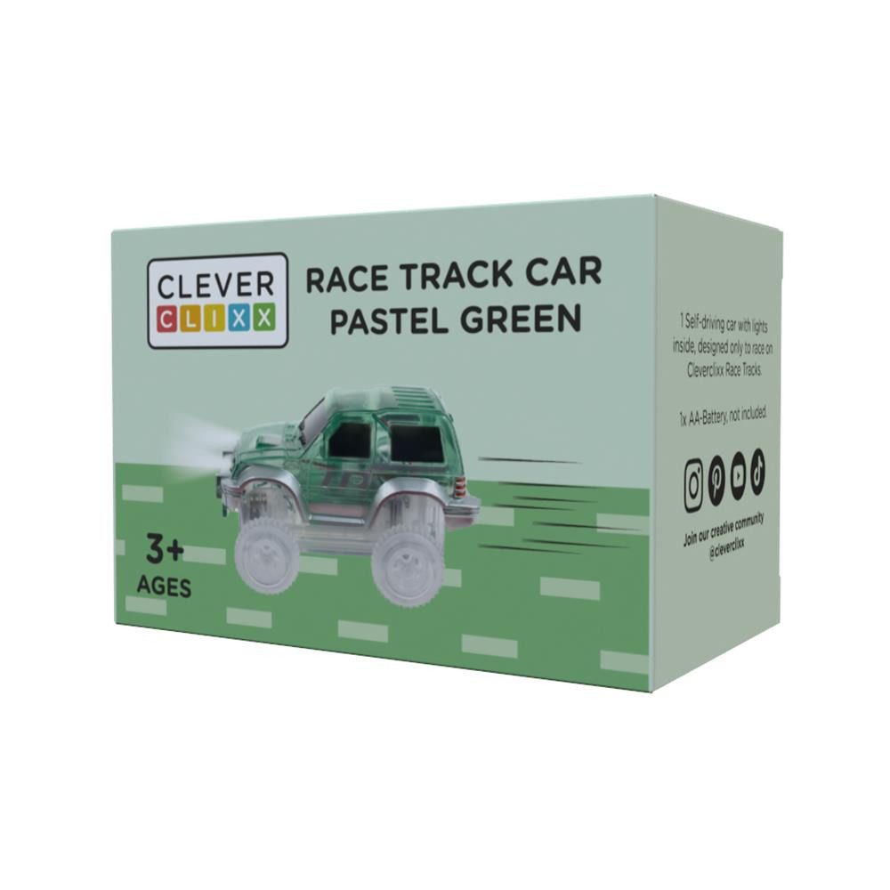 Cleverclixx Cleverclixx Race Track Car Grün- Rennbahnauto (blau), 1 Magnetspielbausteine, Lichteffekt Scheinwerfer, robuste Bauweise, kompatible Sets