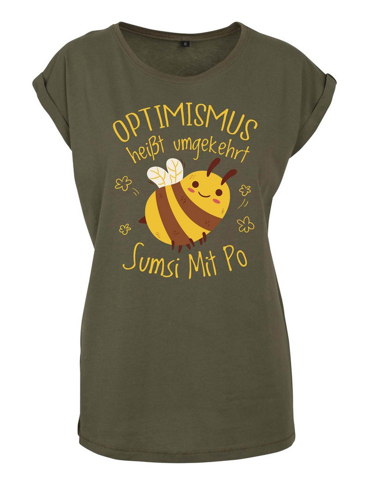 Youth Designz Print-Shirt "Optimismus Sumsi Mit Po" Damen T-Shirt mit lustigem Spruch für Frauen Statement Geschenk Print Fun Spaß