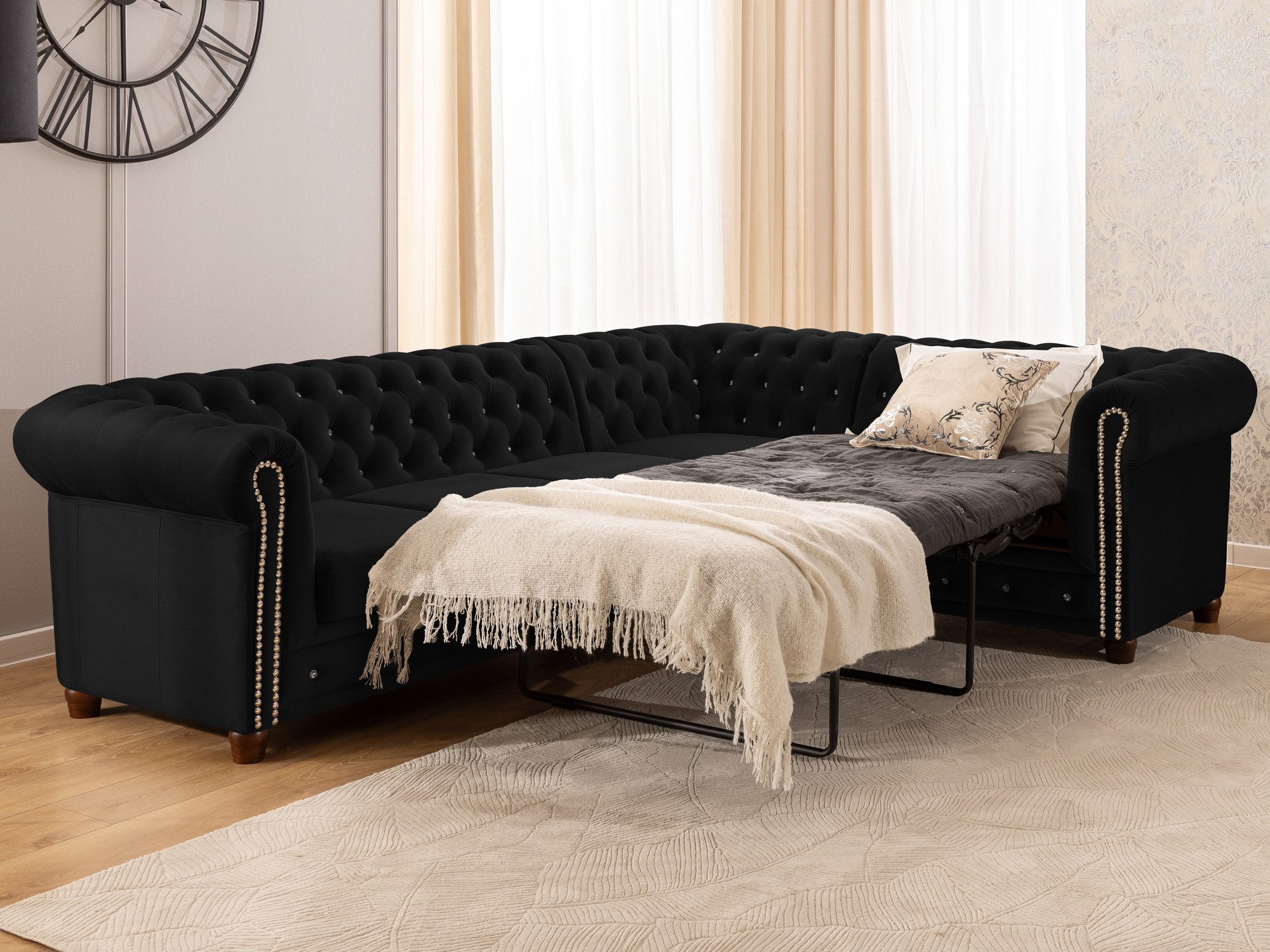 S-Style Möbel Ecksofa Chesterfield mit Schlaffunktion günstig online kaufen