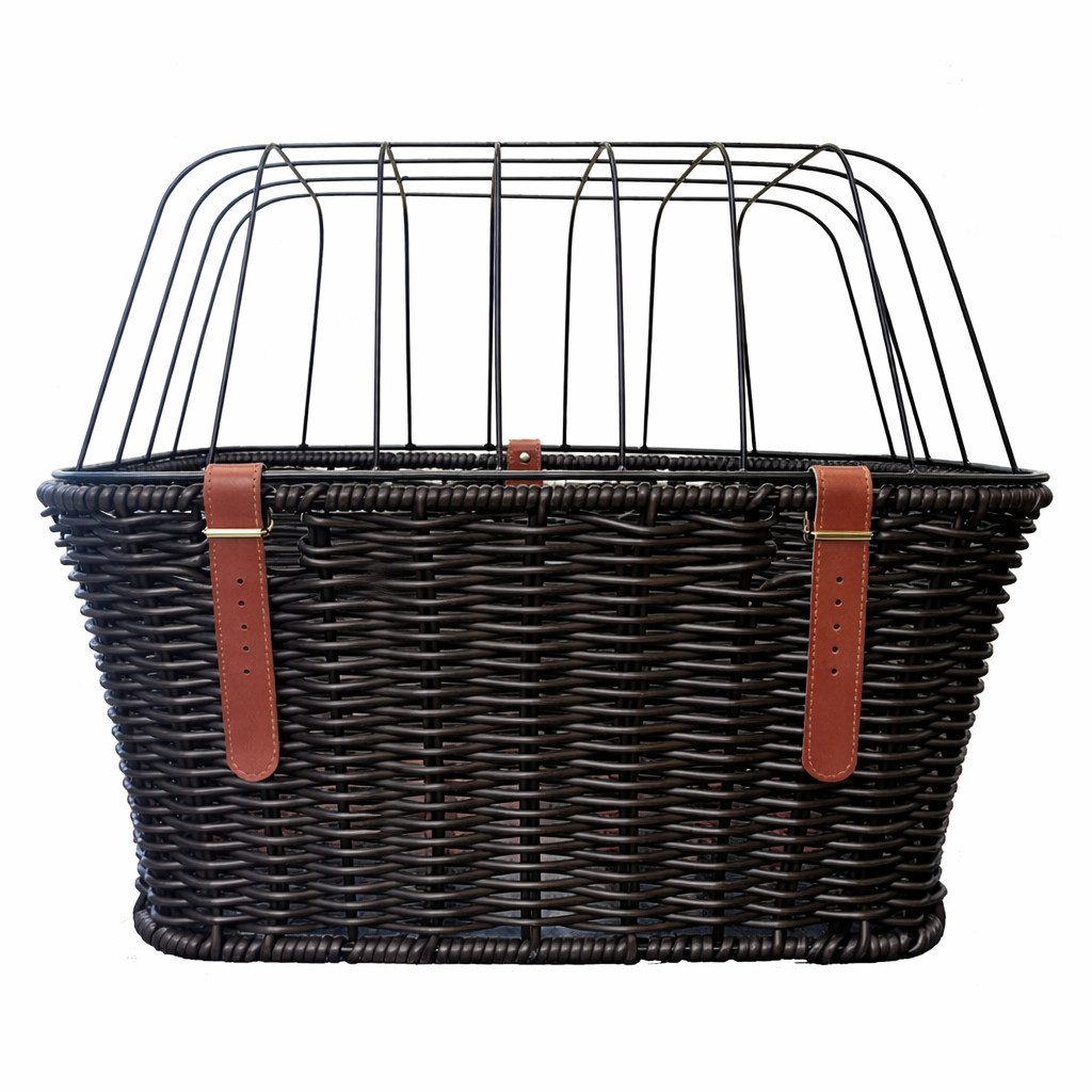 LUCHS Hundekorb Hundekorb für Fahrrad Weidenoptik sehr stabil mit Schutzgitter, Befestigung & Riemen, bis 15 kg (Hund/Katze)