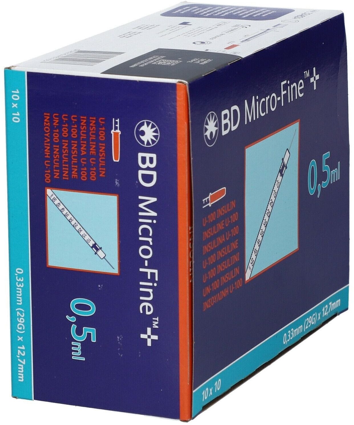 DocMed Feindosierspritze BD Micro-Fine+ Insulinspritze 0,5 ml U100 0,33x12,7mm, (Spar-Set, Weltweiter Bestseller, 100-St., Steril verpackt), latexfrei – Bild 3 von 5