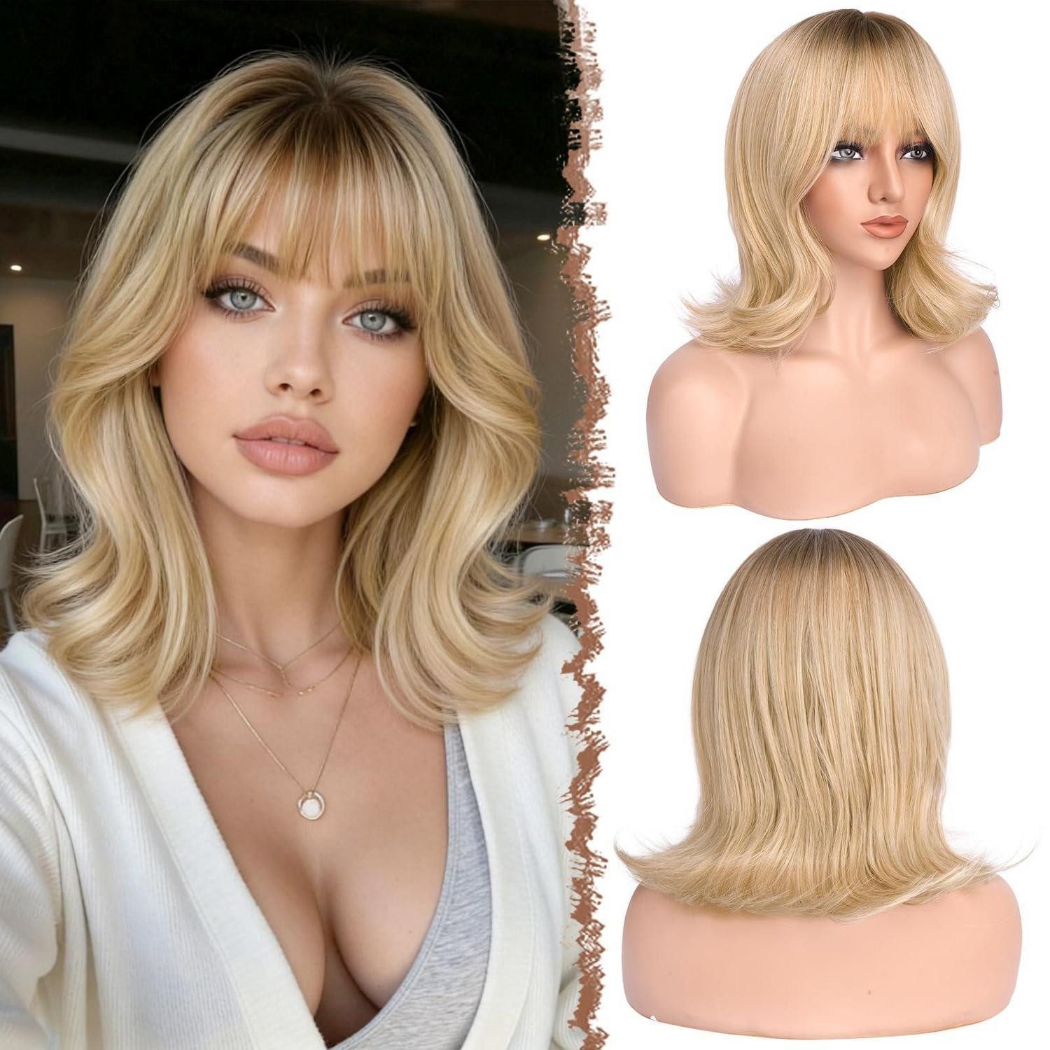 LuxusKollektion Kunsthaarperücke Perücke Bob Pony Blond Synthetisch Damen Wellen Ombré Blond