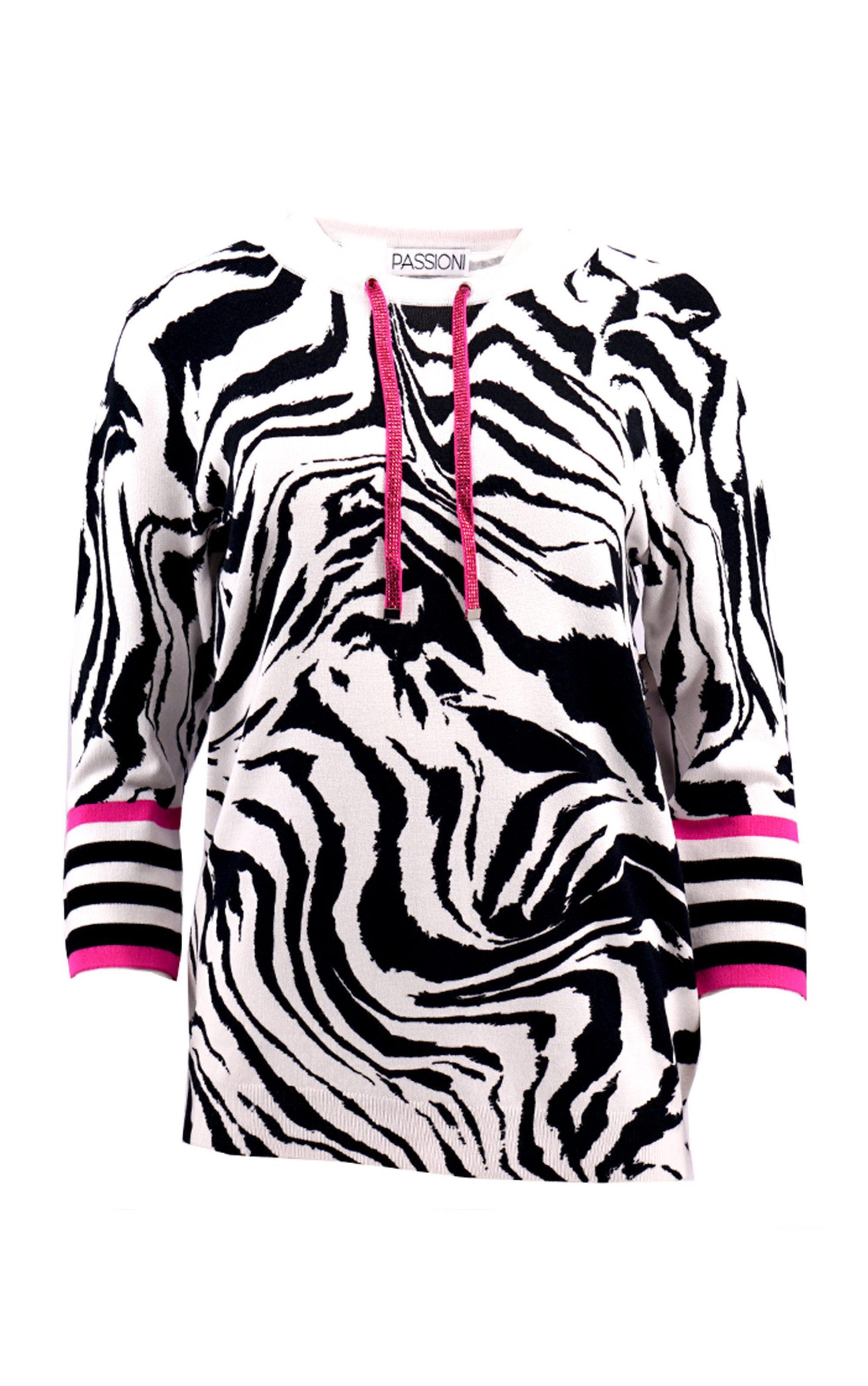 Passioni 3/4 Arm-Pullover mit Zebramuster Rundhalsausschnitt, Zebrastreifen günstig online kaufen