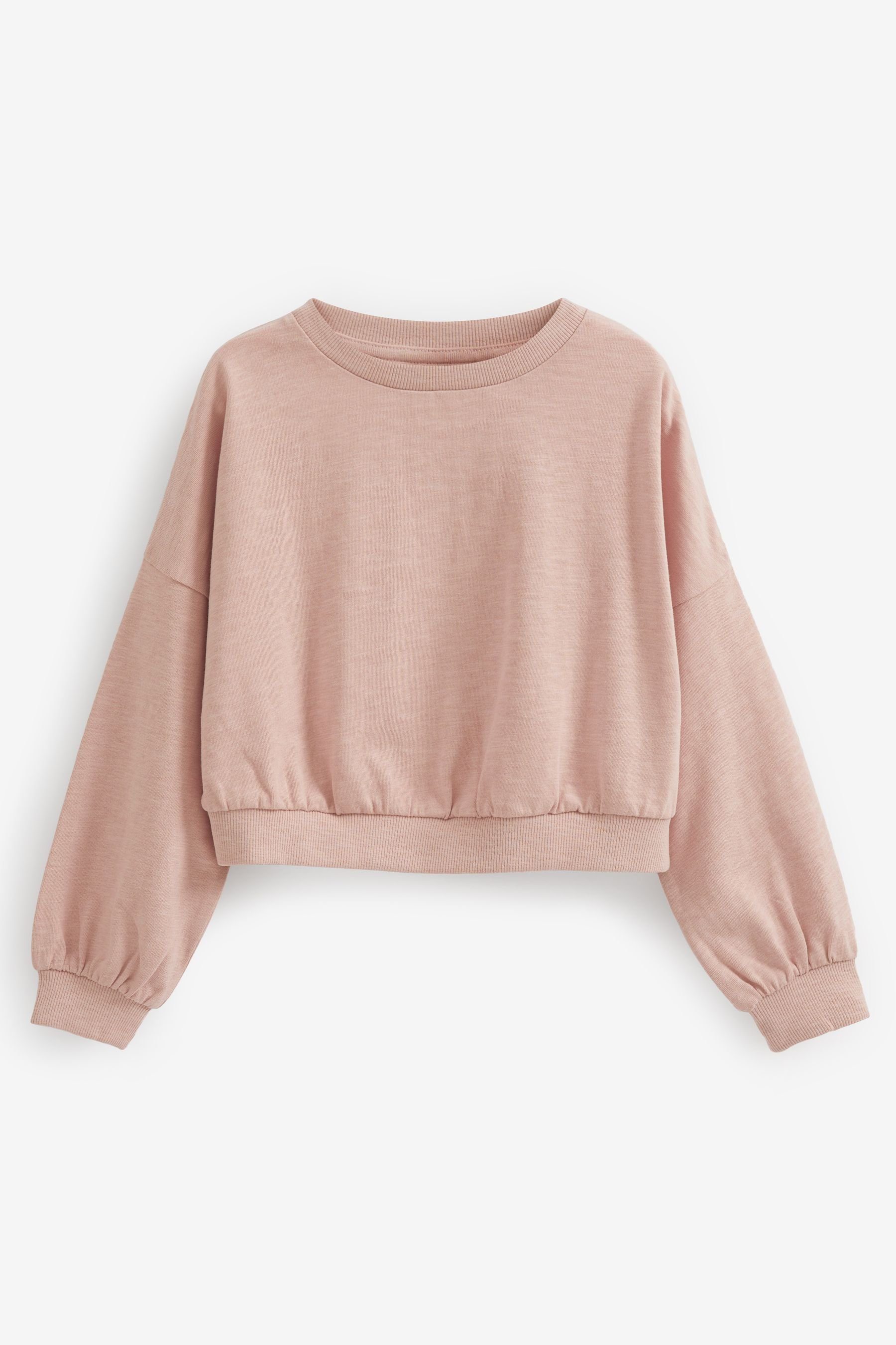 Next Kastiges, mit Langarmshirt Pink (1-tlg) Bündchen Sweatshirt langärmeliges