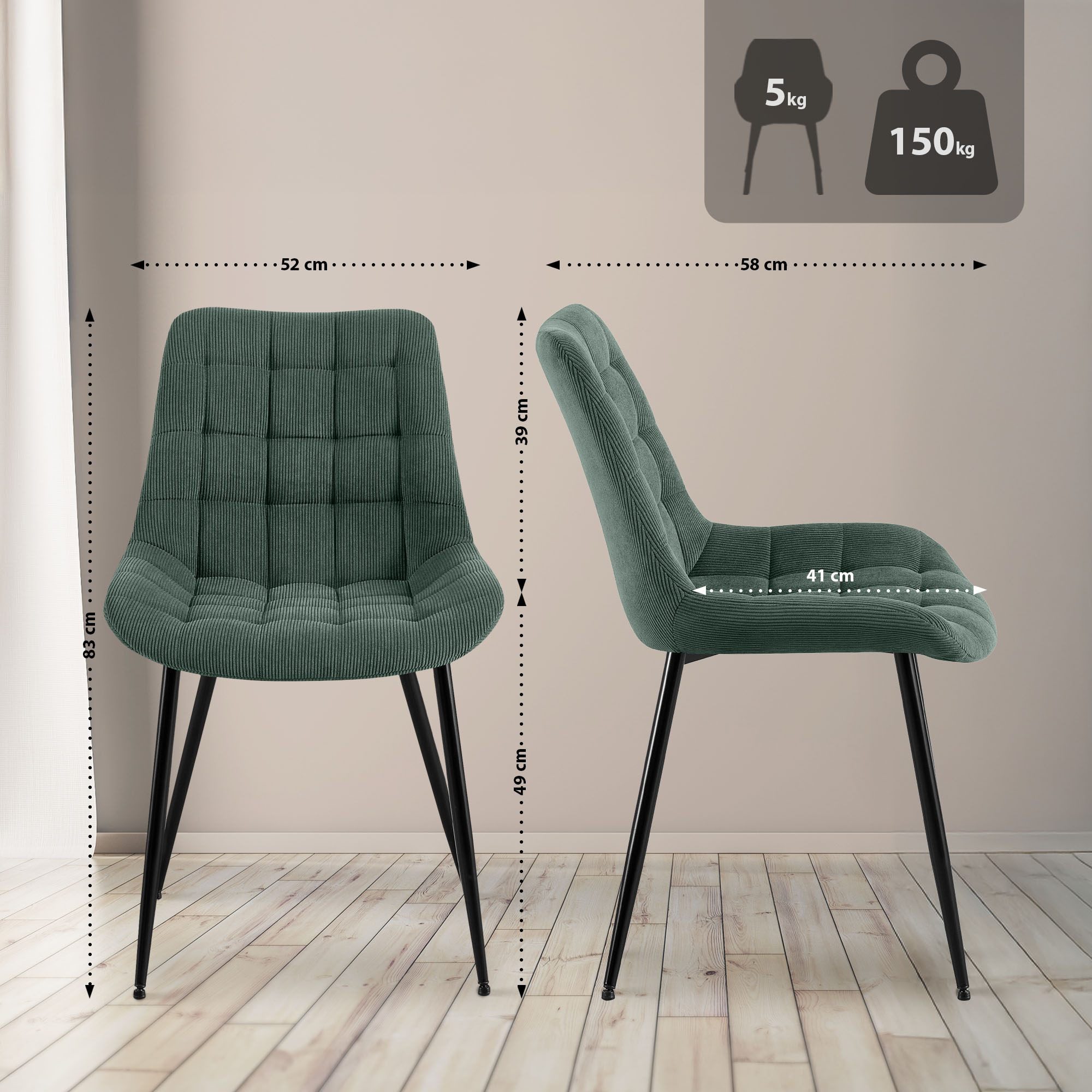 CLP Esszimmerstuhl Sardna, Polsterung mit Cordbezug, Metallgestell günstig online kaufen