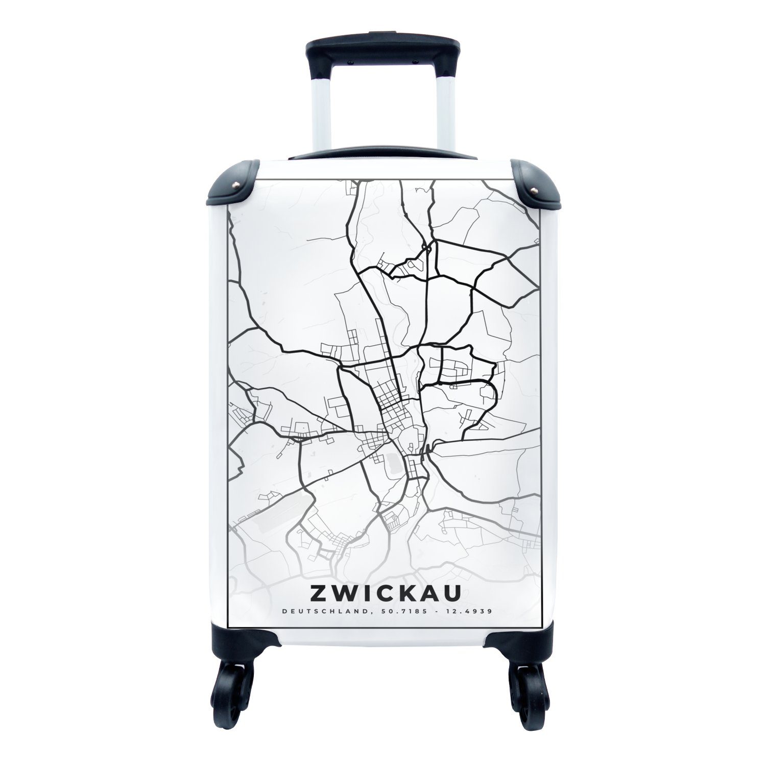 MuchoWow Handgepäckkoffer Zwickau - Karte - Stadtplan, 4 Rollen, Reisetasche mit rollen, Handgepäck für Ferien, Trolley, Reisekoffer