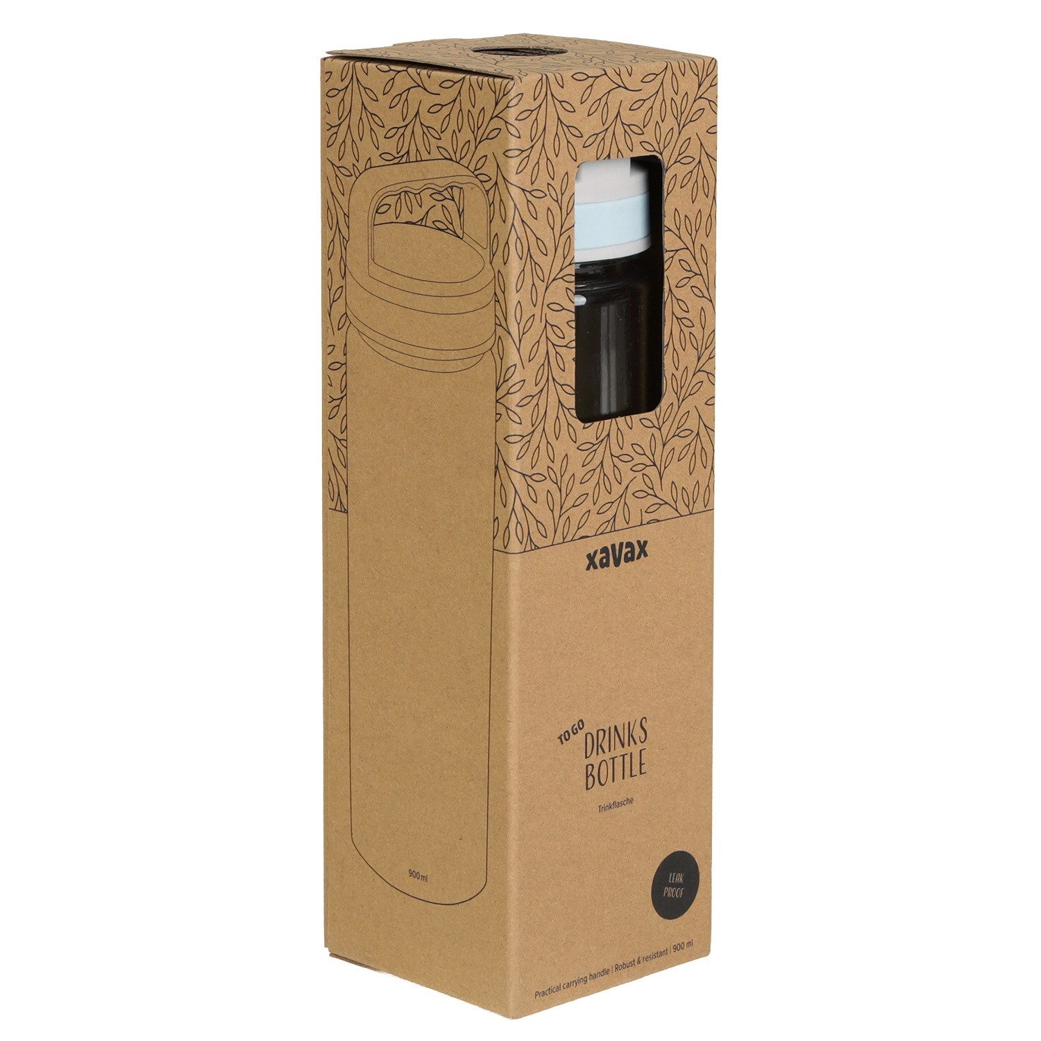 Xavax Trinkflasche To-Go Trinkflasche Henkel Wasserflasche 900ml, Wasser Flasche Auslaufsicher BPA-frei Freizeit Sport Gym Outdoor