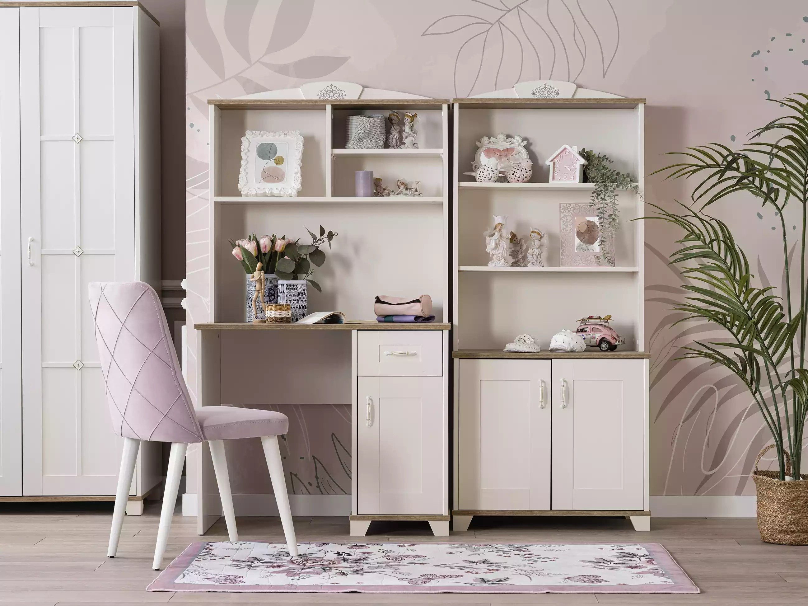 JVmoebel Kinderschreibtisch Schreibtisch für Kinder aus Holz mit integriertem Regal (3-St., Schreibtisch, 2x Bücherregal), Made in Europa