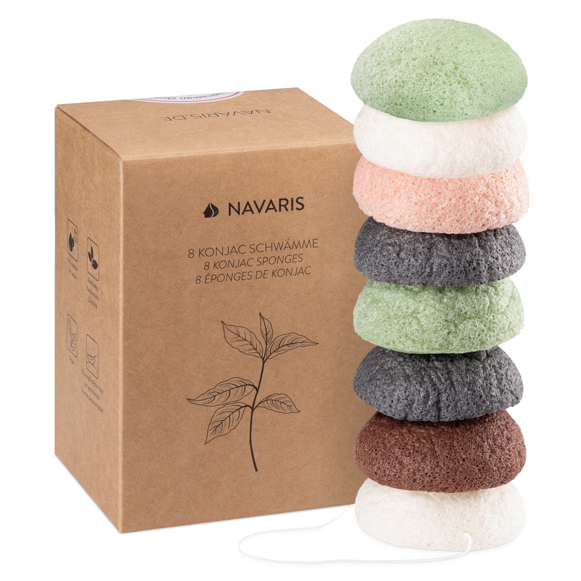 Navaris Duschgel Set aus 8 Konjac-Gesichtsschwämmen - vegan und pH-neutral, 8-tlg.