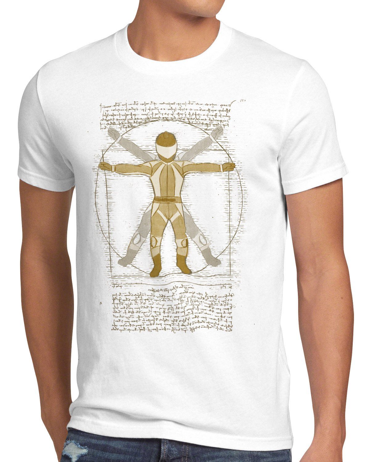 style3 Print-Shirt Herren T-Shirt Vitruvianischer Motorradfahrer biker motorradfahrerin weiß