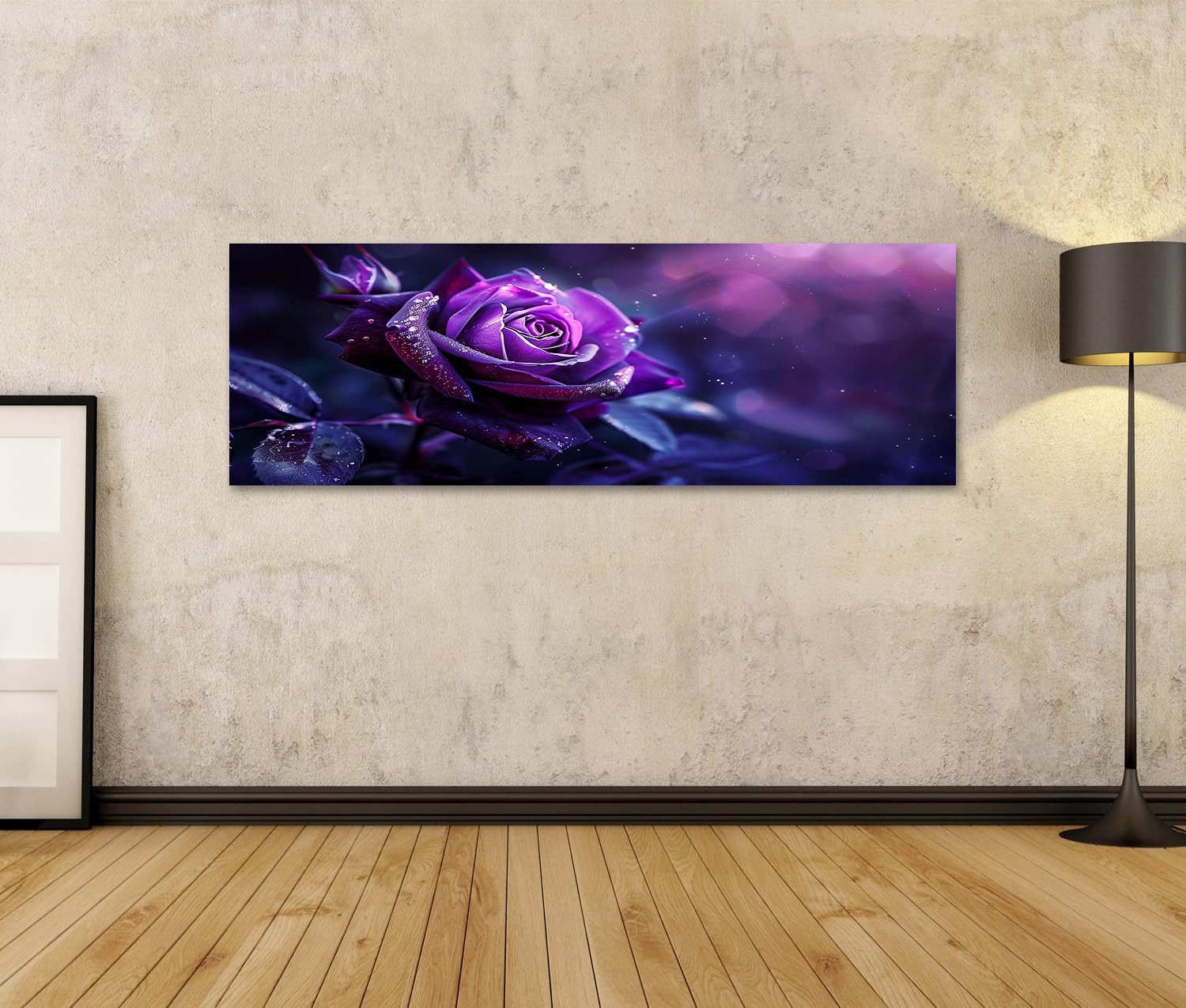 islandburner Leinwandbild Magische lila Rose im Sternenlicht für Schlafzimmer Romantiker