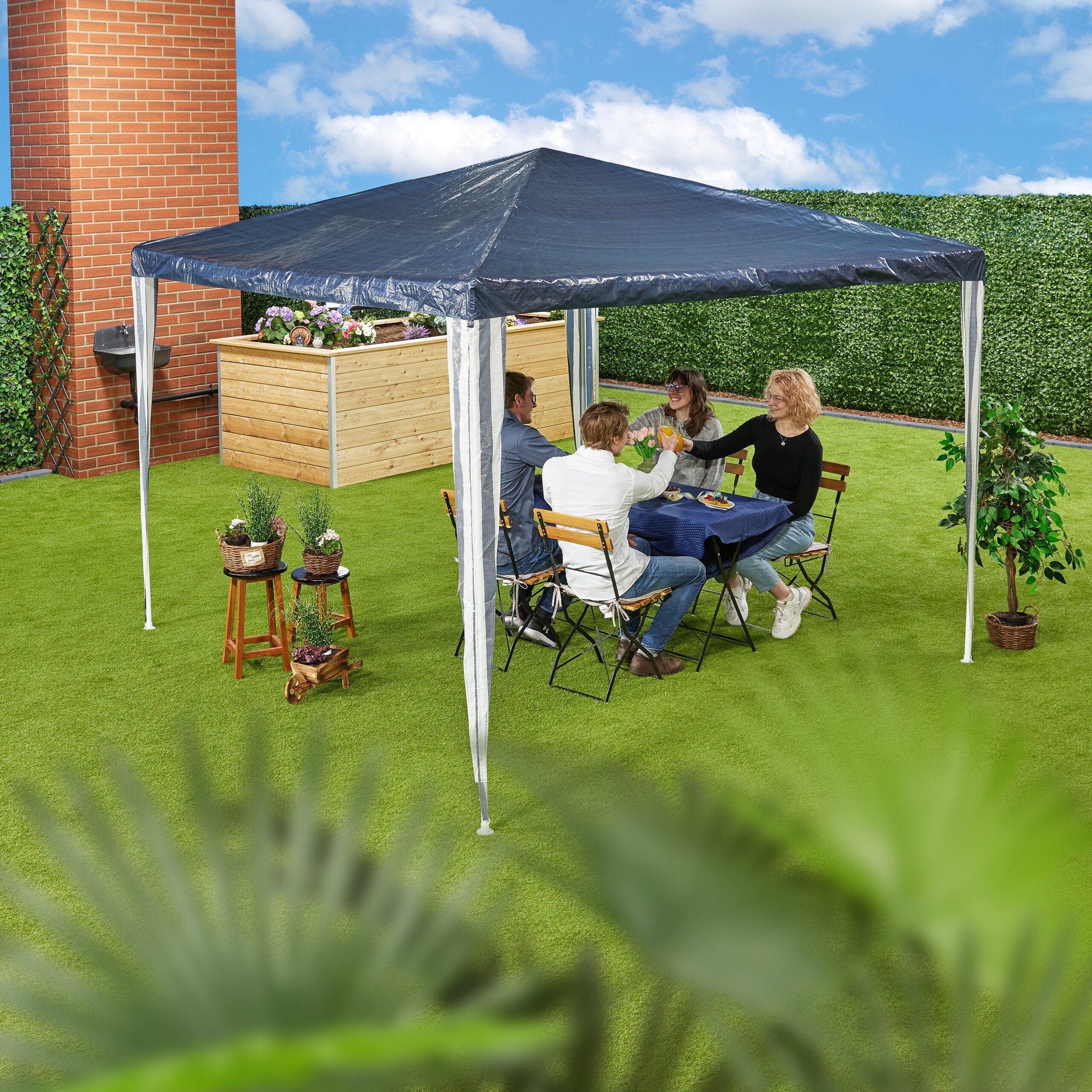 relaxdays Pavillon Dunkelblauer Pavillon 3x3 m günstig online kaufen