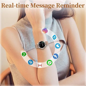 Fitonus Damen mit Telefonfunktion Touchscreen Smartwatch (1,3 Zoll, Android iOS), mit Periodenverfolgung, 110+ Sport, Herzfrequenz, SpO2 Schlafmonitor