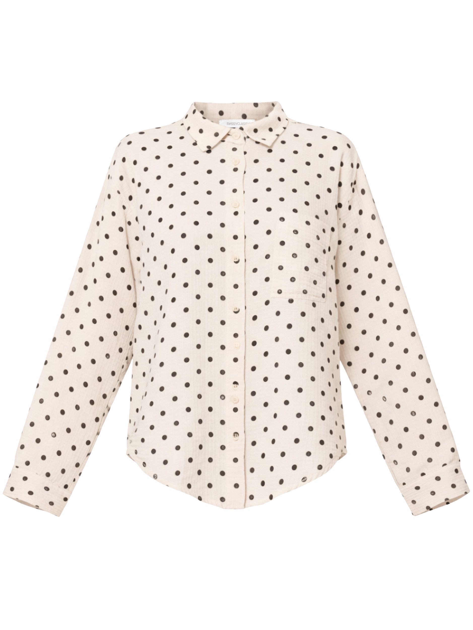 SASSYCLASSY Longbluse Oversize Musselin Bluse mit Punkten für Damen Leichte Bluse aus Baumwolle mit V-Ausschnitt und Brusttasche