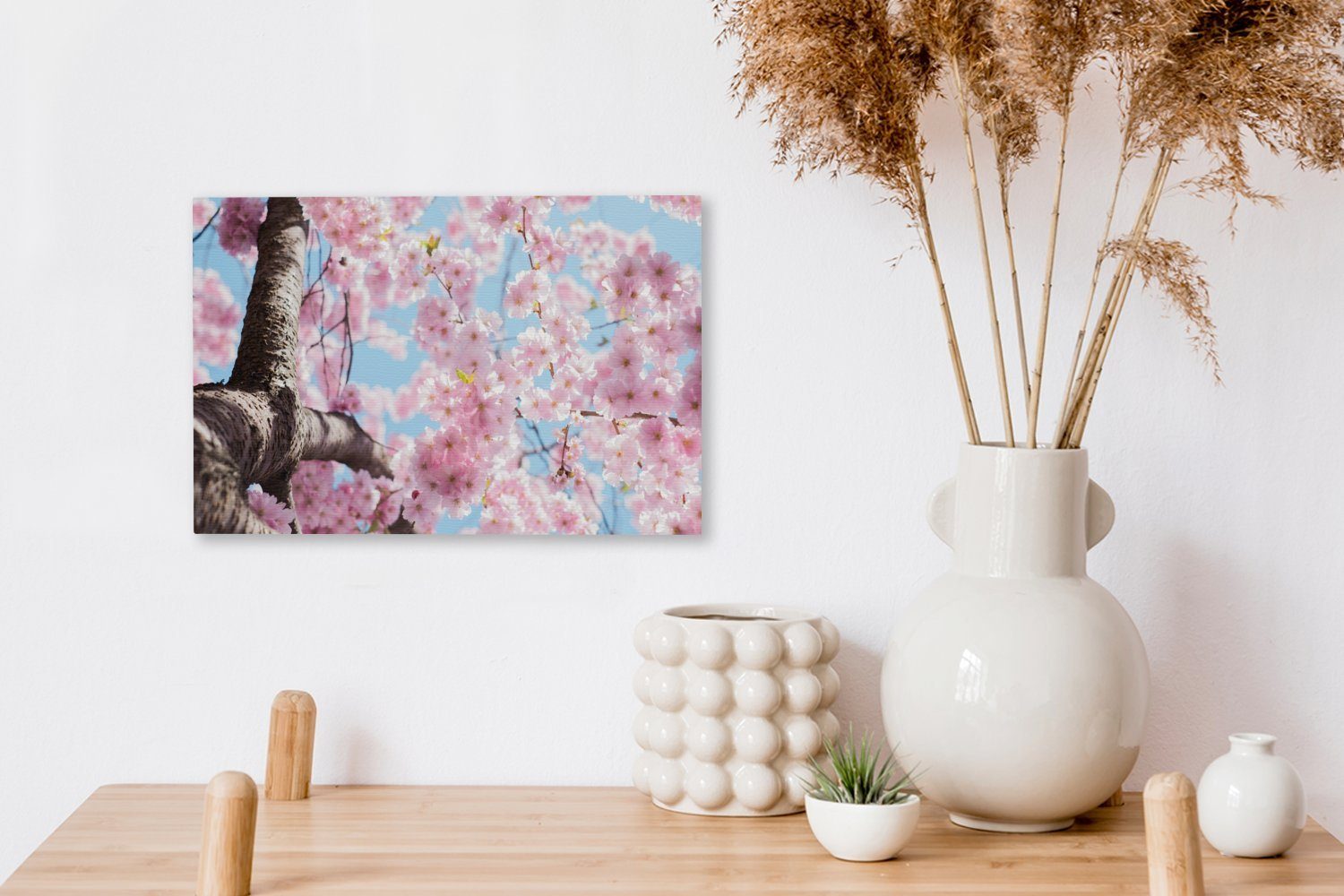 (1 Wandbild cm Leinwandbilder, 30x20 Leinwandbild Aufhängefertig, Baum, - Blumen Sakura St), OneMillionCanvasses® Wanddeko, -