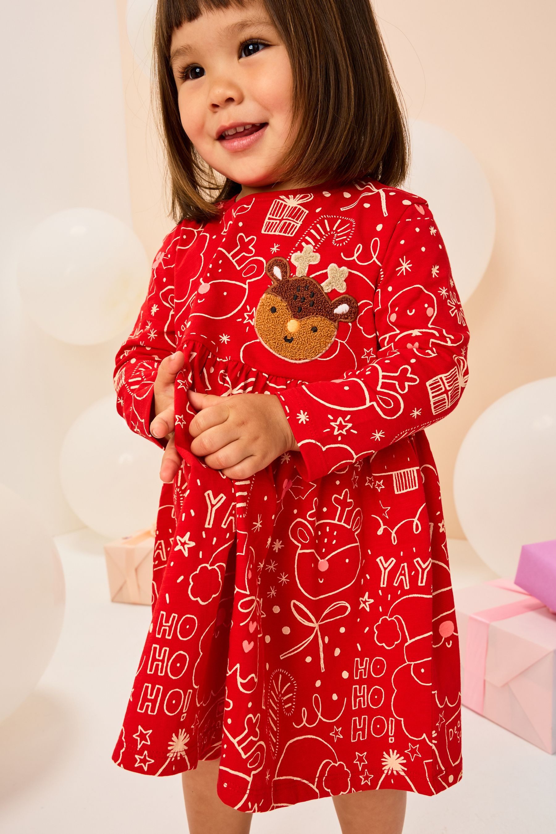 Next Blusenkleid Langärmeliges Weihnachtskleid mit Motiv günstig online kaufen