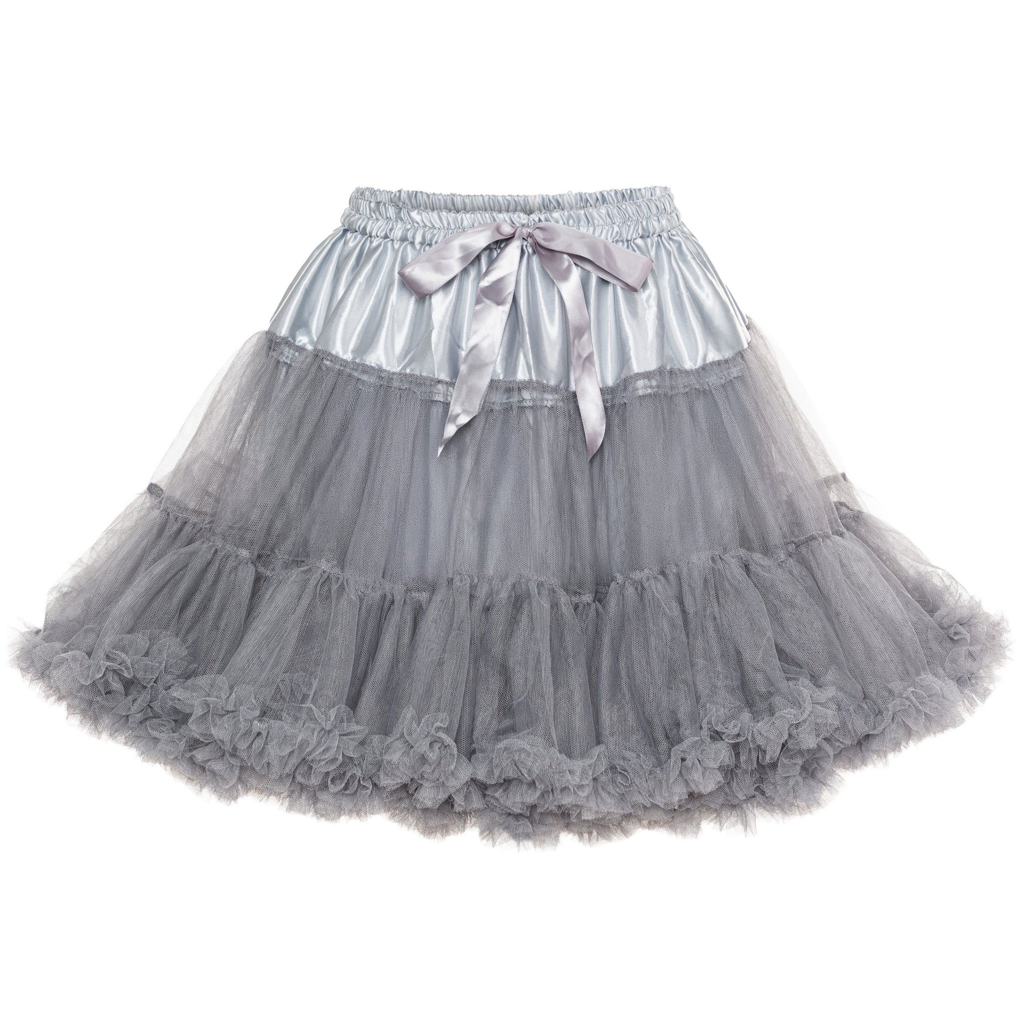 Metamorph Kostüm Rüschen Tutu grau, Hochwertiger Petticoat mit Schleife und Rüschensaum