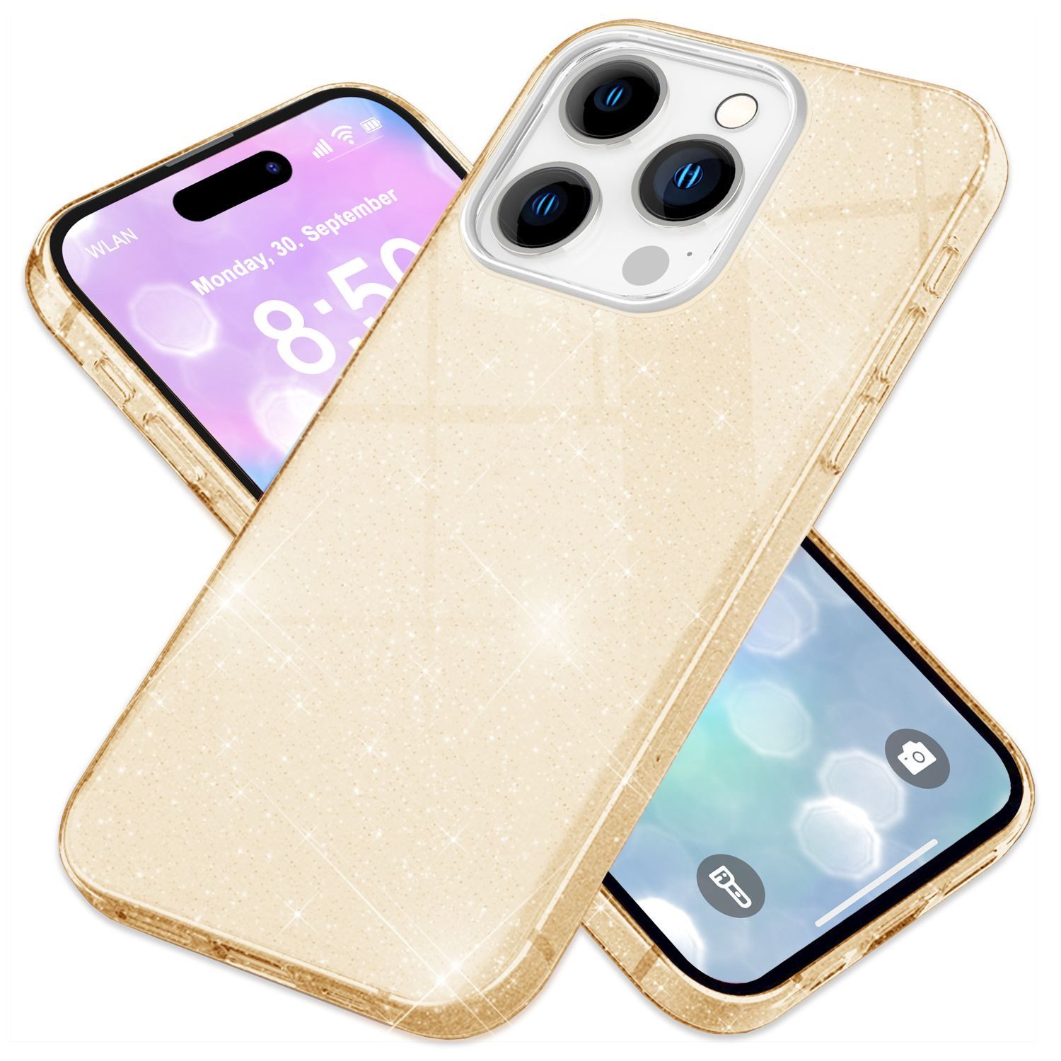 Nalia Smartphone-Hülle Apple iPhone 16 Pro, Glitzer Silikon Hülle / Verstärktes Glitter Cover / Glänzendes Case