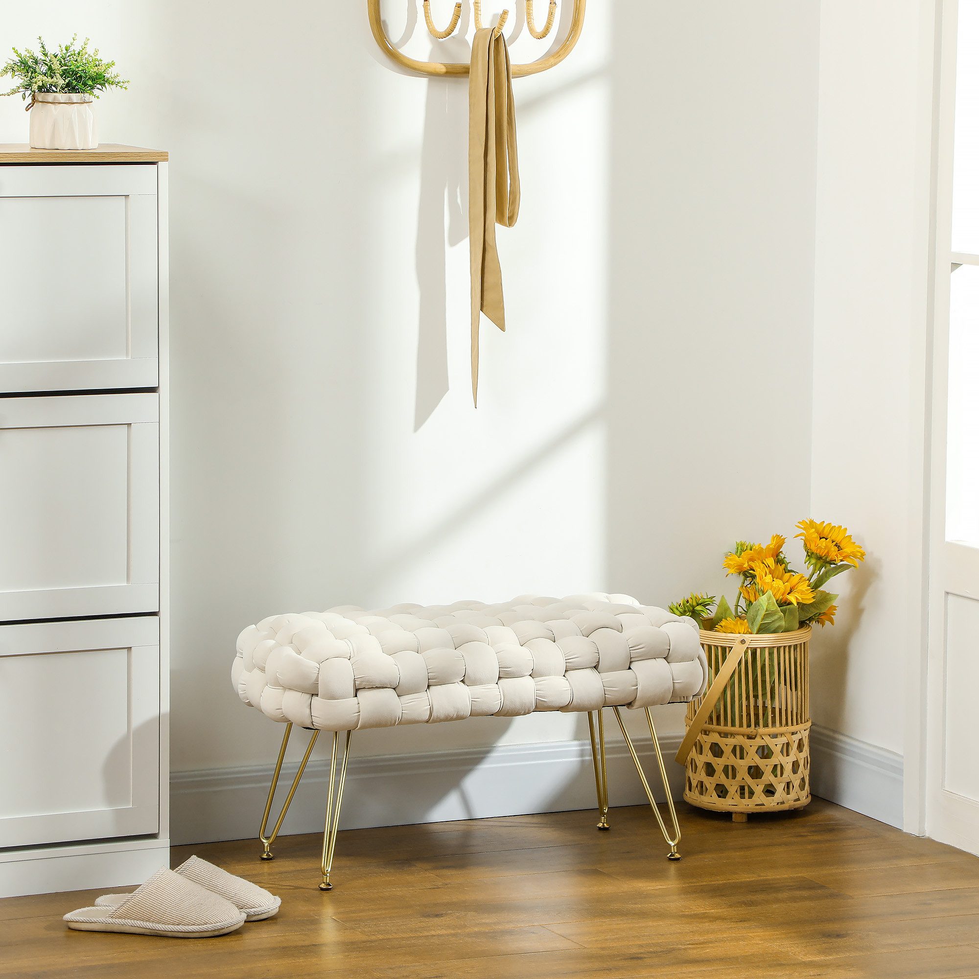 HOMCOM Fußhocker mit Samtoptik, gepolstertem Sitz, Metallbeine, Fußstütze ( günstig online kaufen